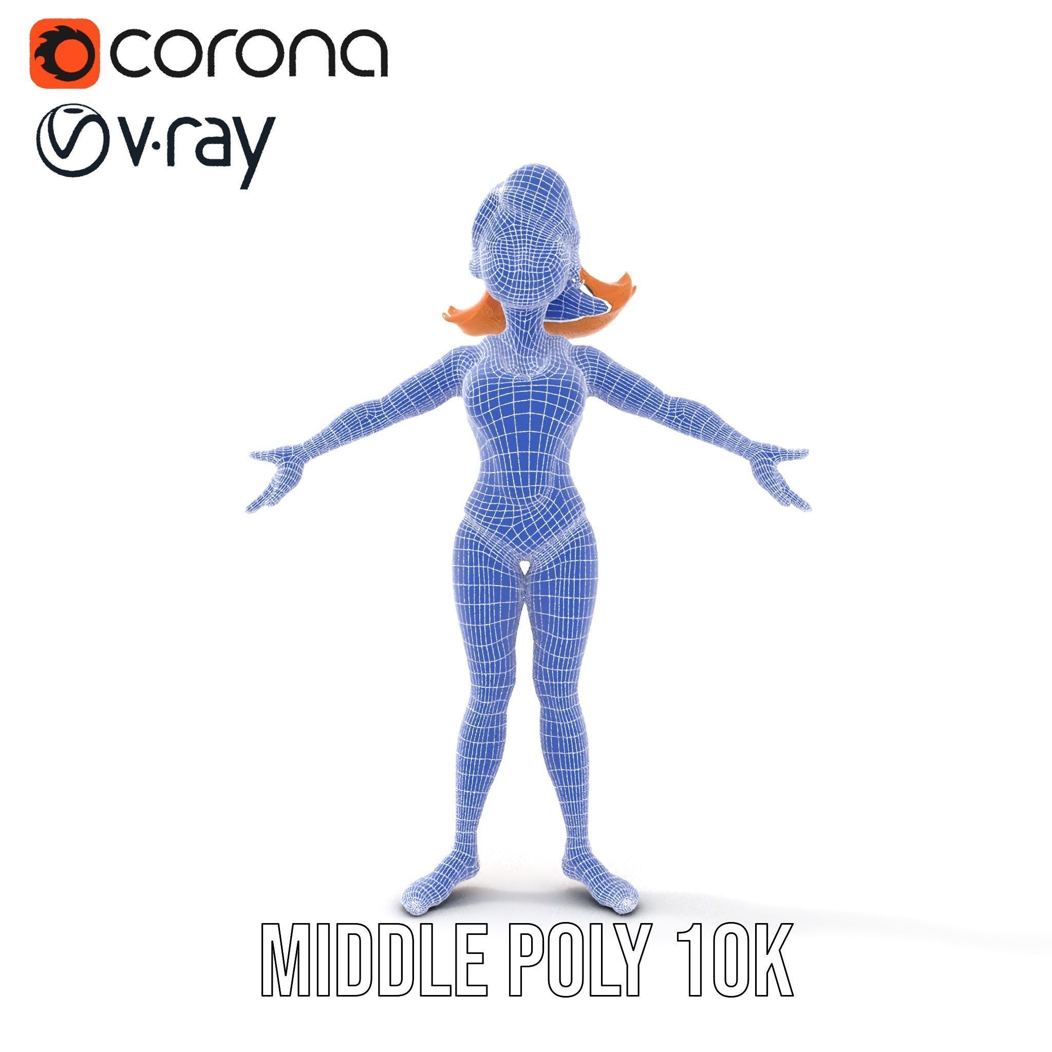 Animated Rigged D Cheerleader Character Model Low-poly 3D model_32