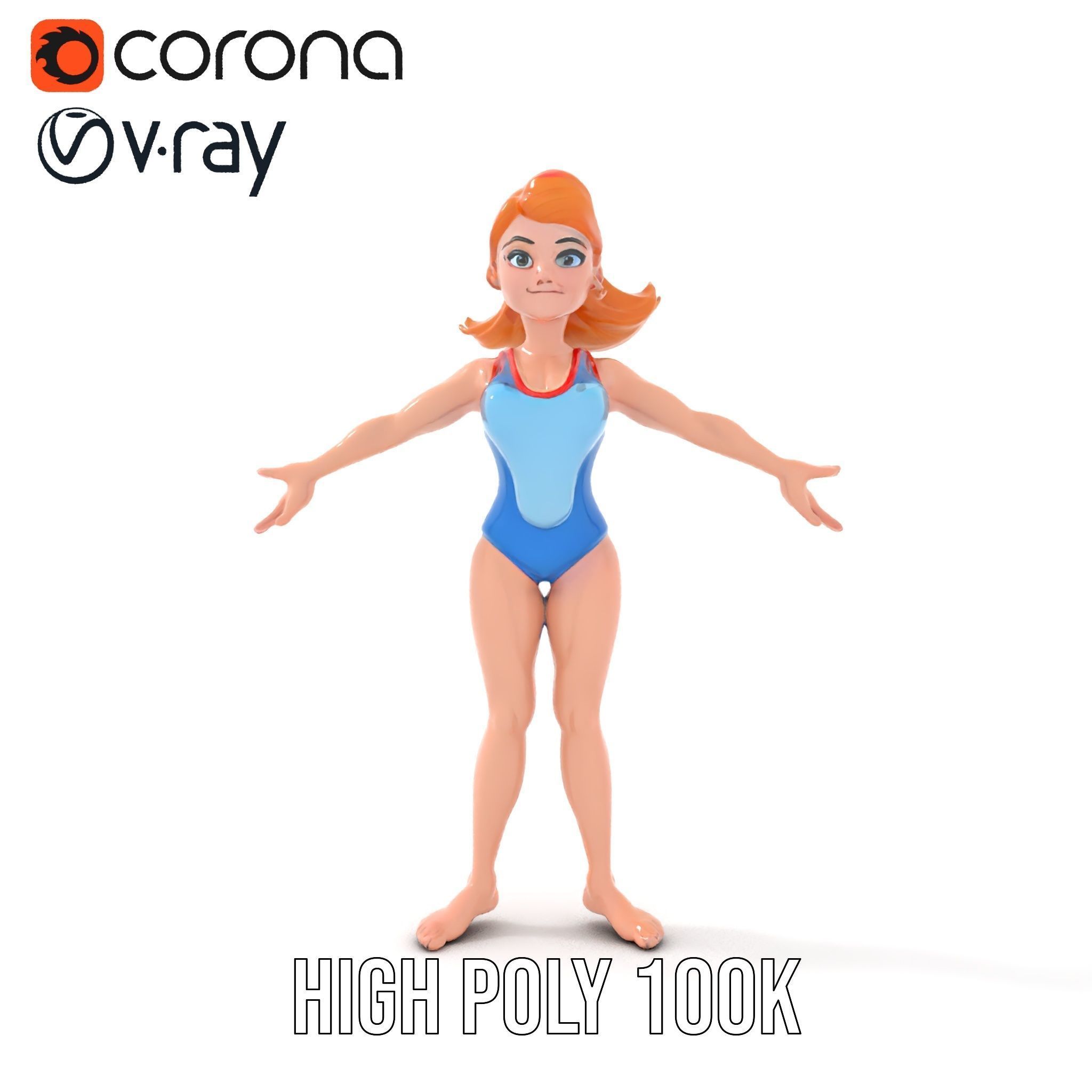 Animated Rigged D Cheerleader Character Model Low-poly 3D model_17