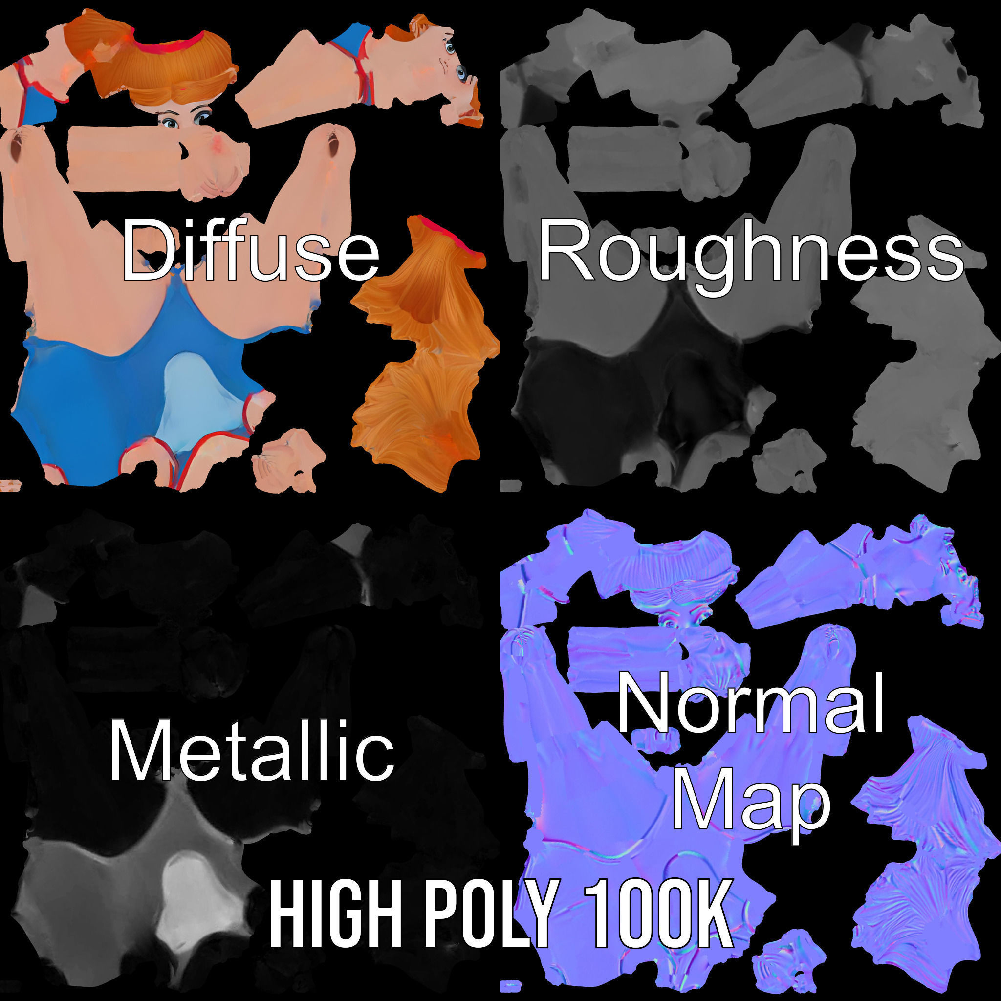 Animated Rigged D Cheerleader Character Model Low-poly 3D model_3