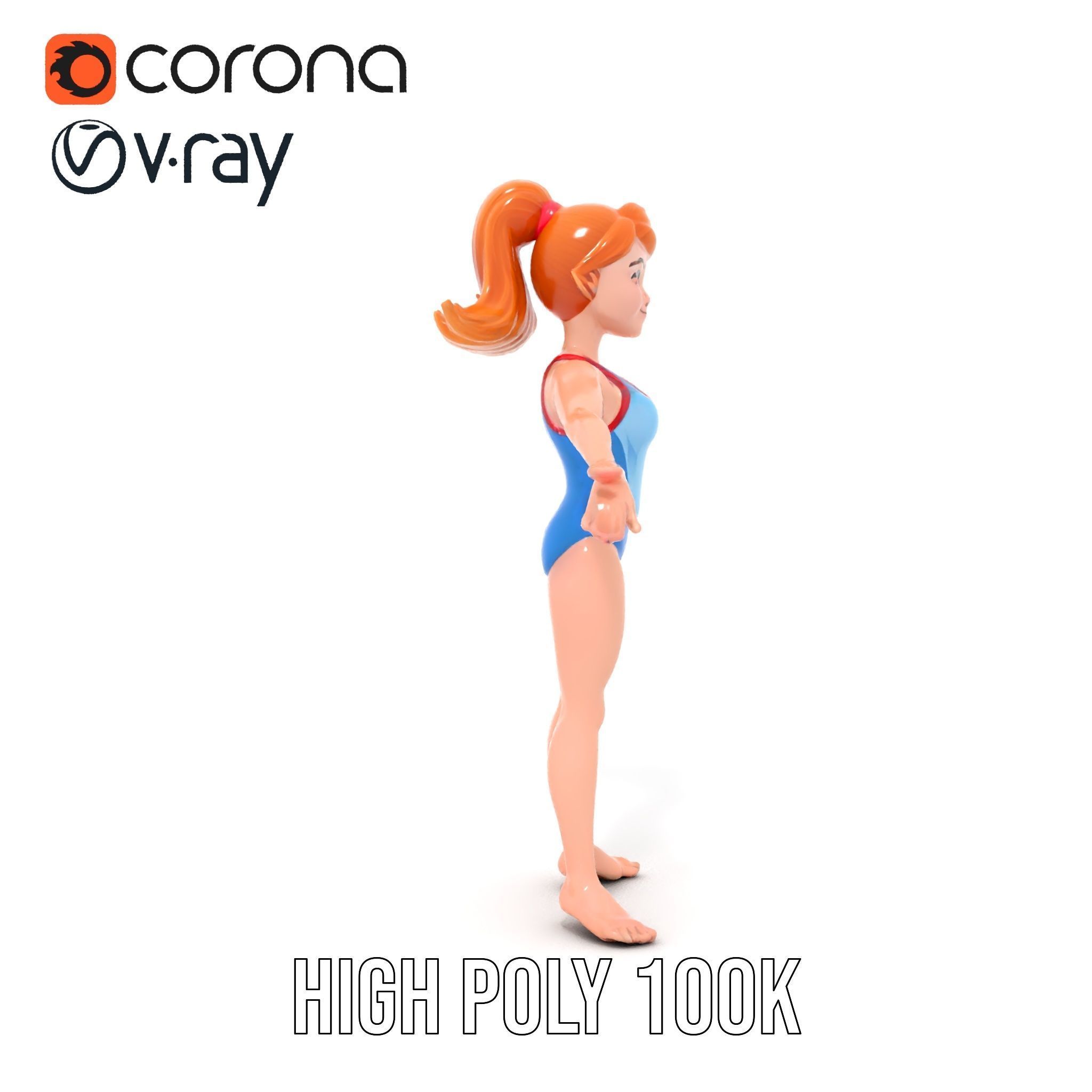 Animated Rigged D Cheerleader Character Model Low-poly 3D model_31