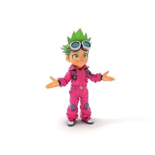 Energetic Greenhaired Kid Character Rigged and Animated Low-poly 3D model