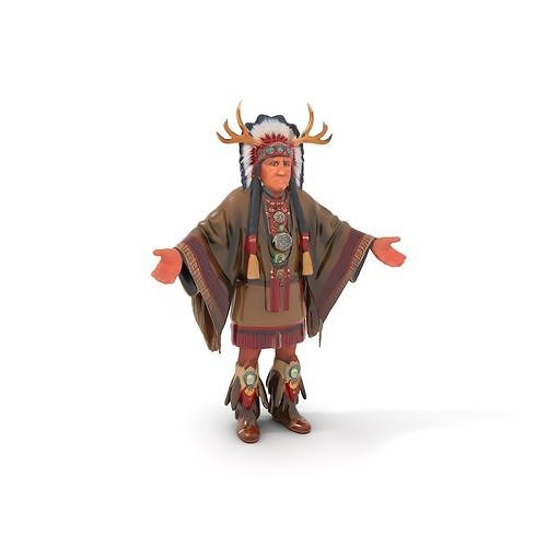 Elder Tribal Chief D Character Model Rigged and Animated Low-poly 3D model