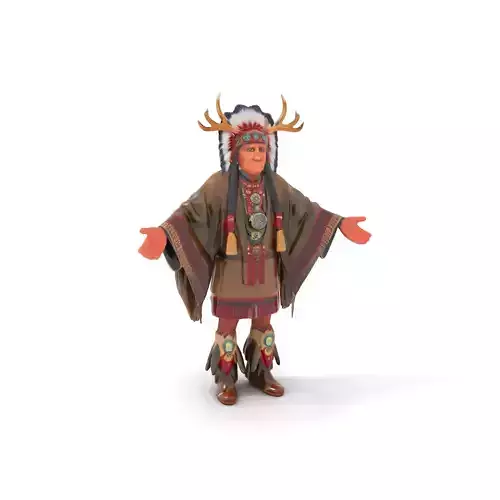 Elder Tribal Chief D Character Model Rigged and Animated Low-poly 3D model