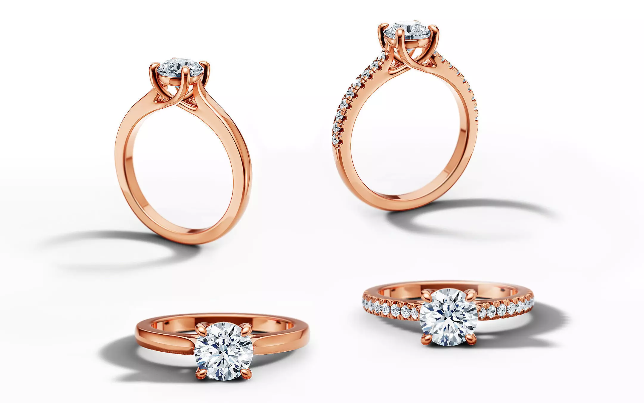 1ct Trellis Engagement  Ring and Solitaire Ring with Pave  3D Model Collection_0