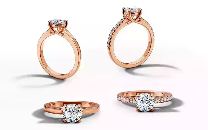 1ct Trellis Engagement  Ring and Solitaire Ring with Pave  3D Model Collection