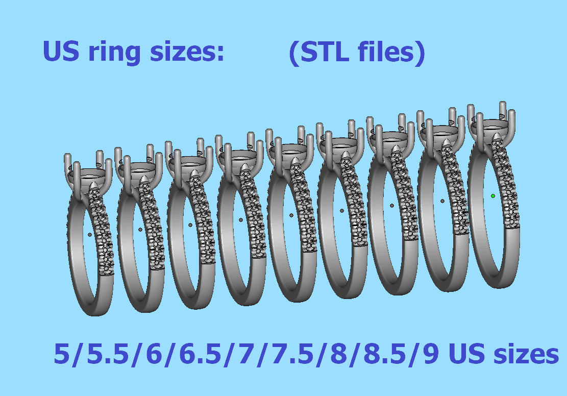 1ct Trellis Engagement  Ring and Solitaire Ring with Pave  3D Model Collection_6