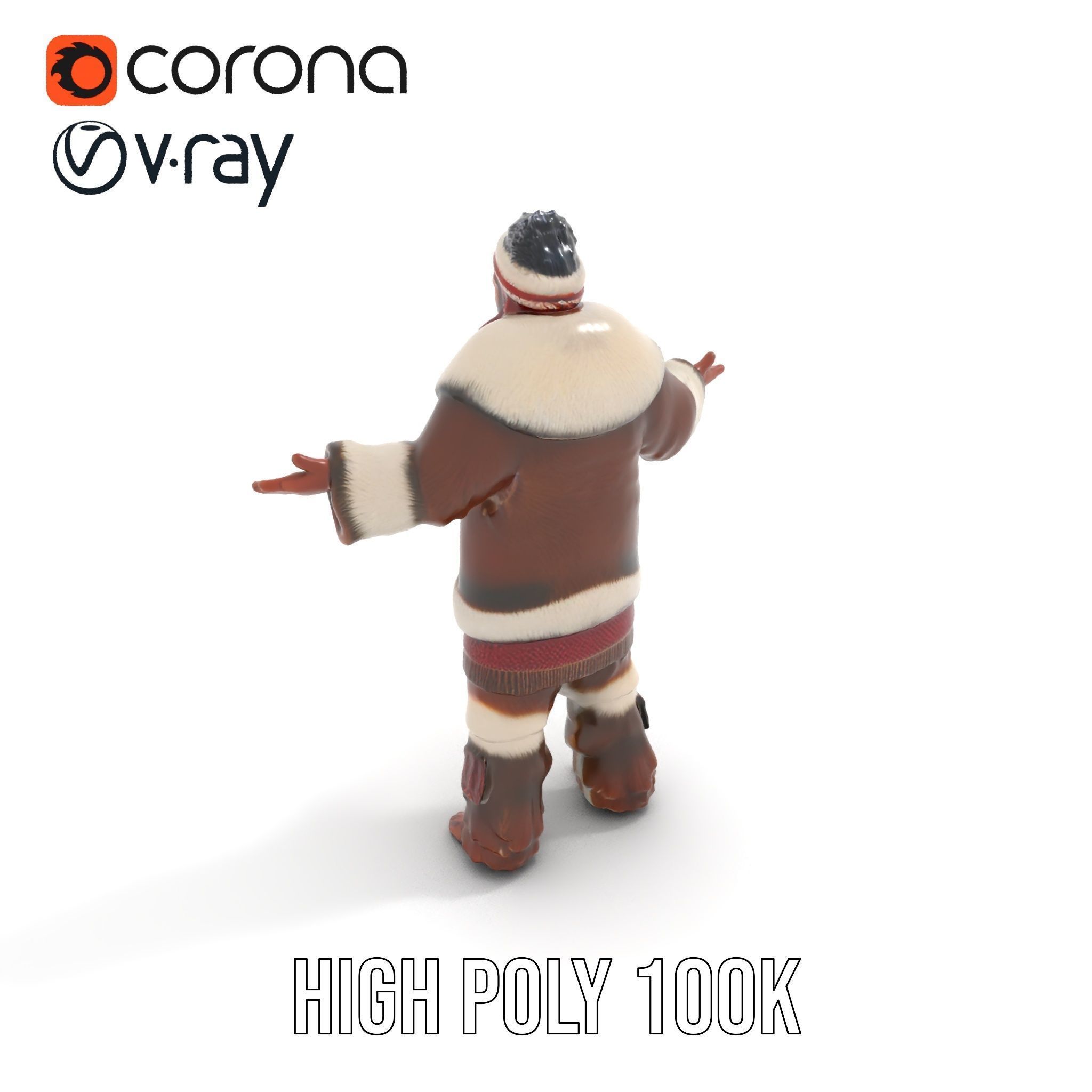 Traditional FurClad Elder Character Rigged and Animated Low-poly 3D model_12