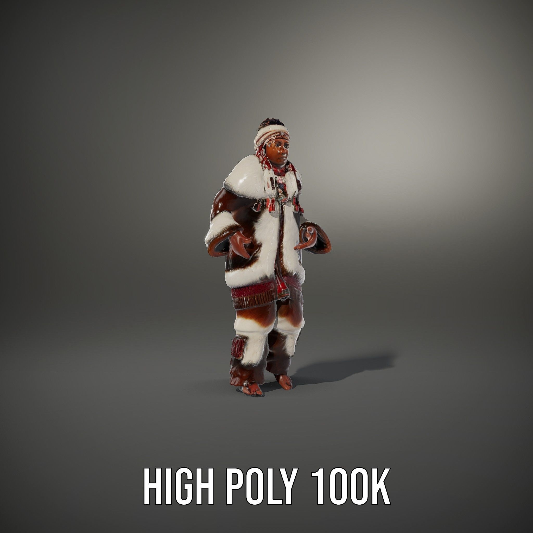 Traditional FurClad Elder Character Rigged and Animated Low-poly 3D model_25