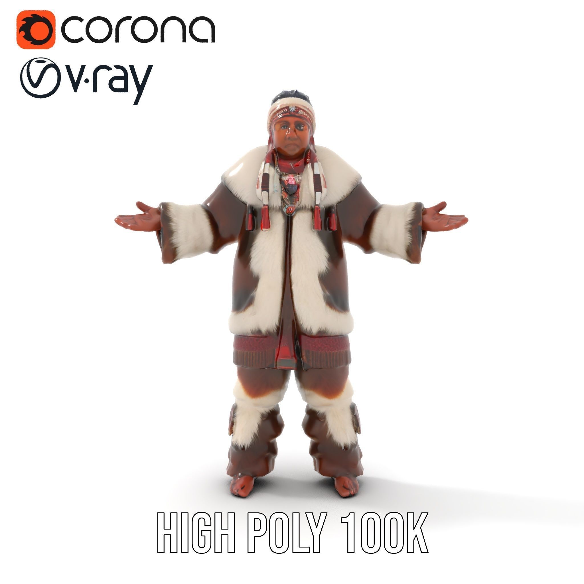 Traditional FurClad Elder Character Rigged and Animated Low-poly 3D model_15
