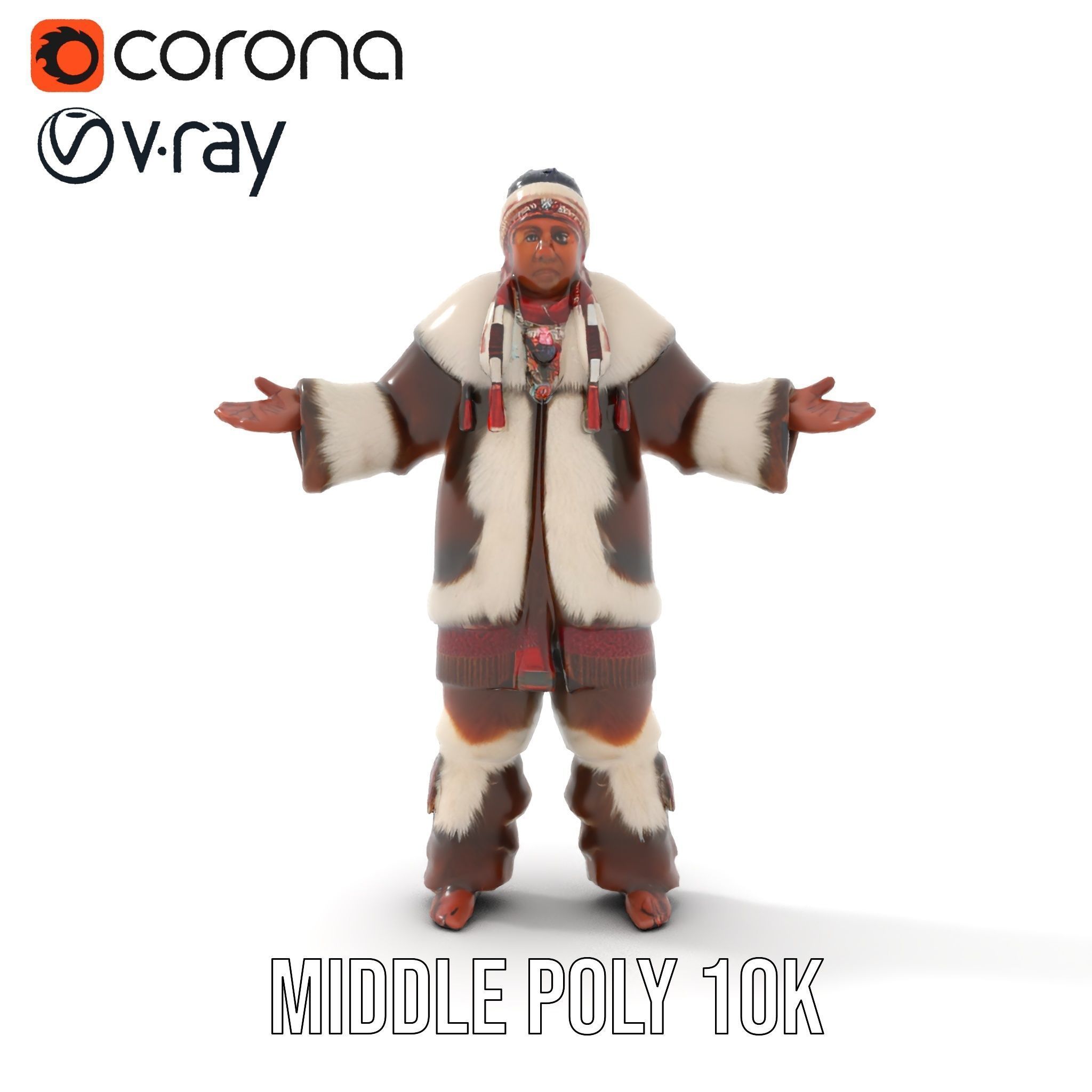 Traditional FurClad Elder Character Rigged and Animated Low-poly 3D model_10