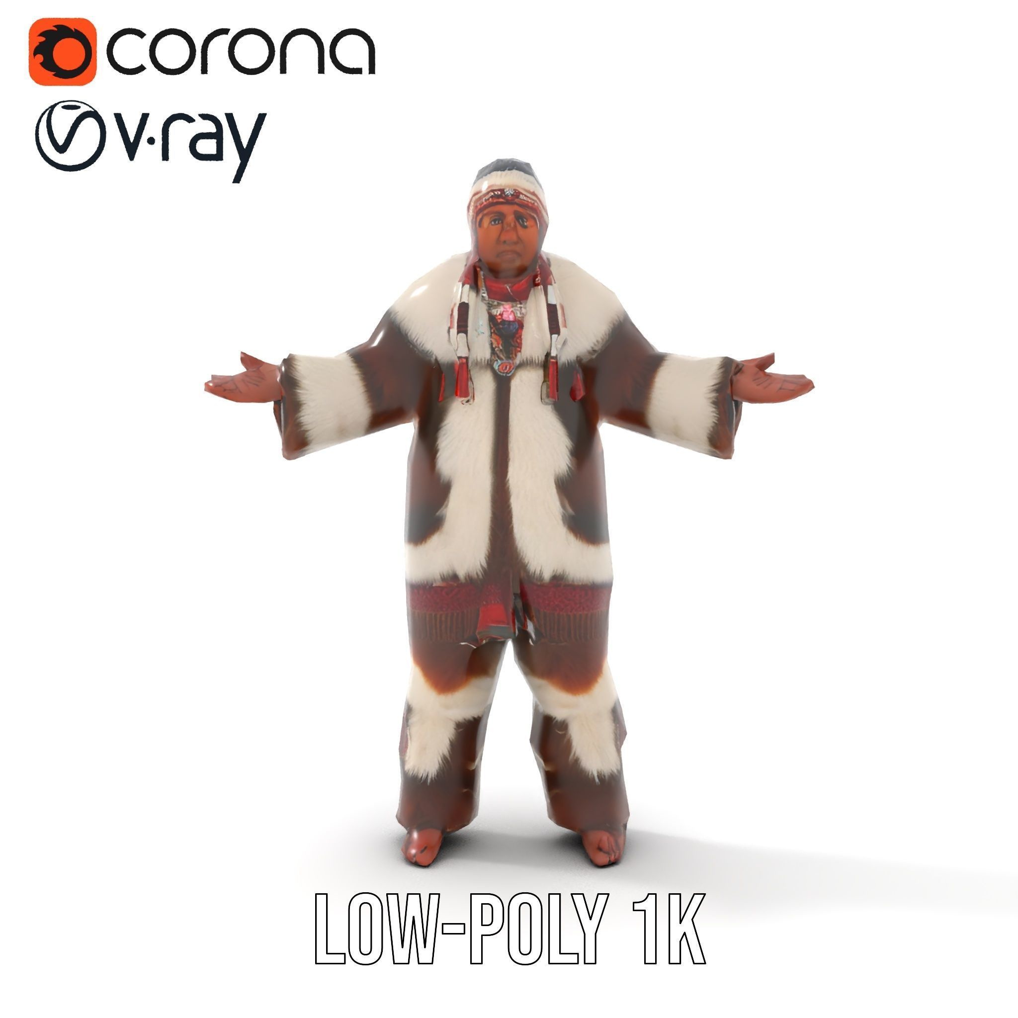 Traditional FurClad Elder Character Rigged and Animated Low-poly 3D model_17