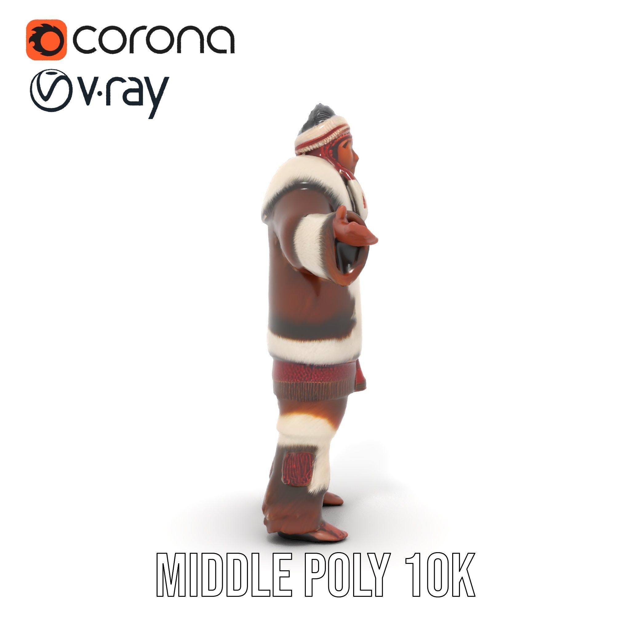 Traditional FurClad Elder Character Rigged and Animated Low-poly 3D model_16