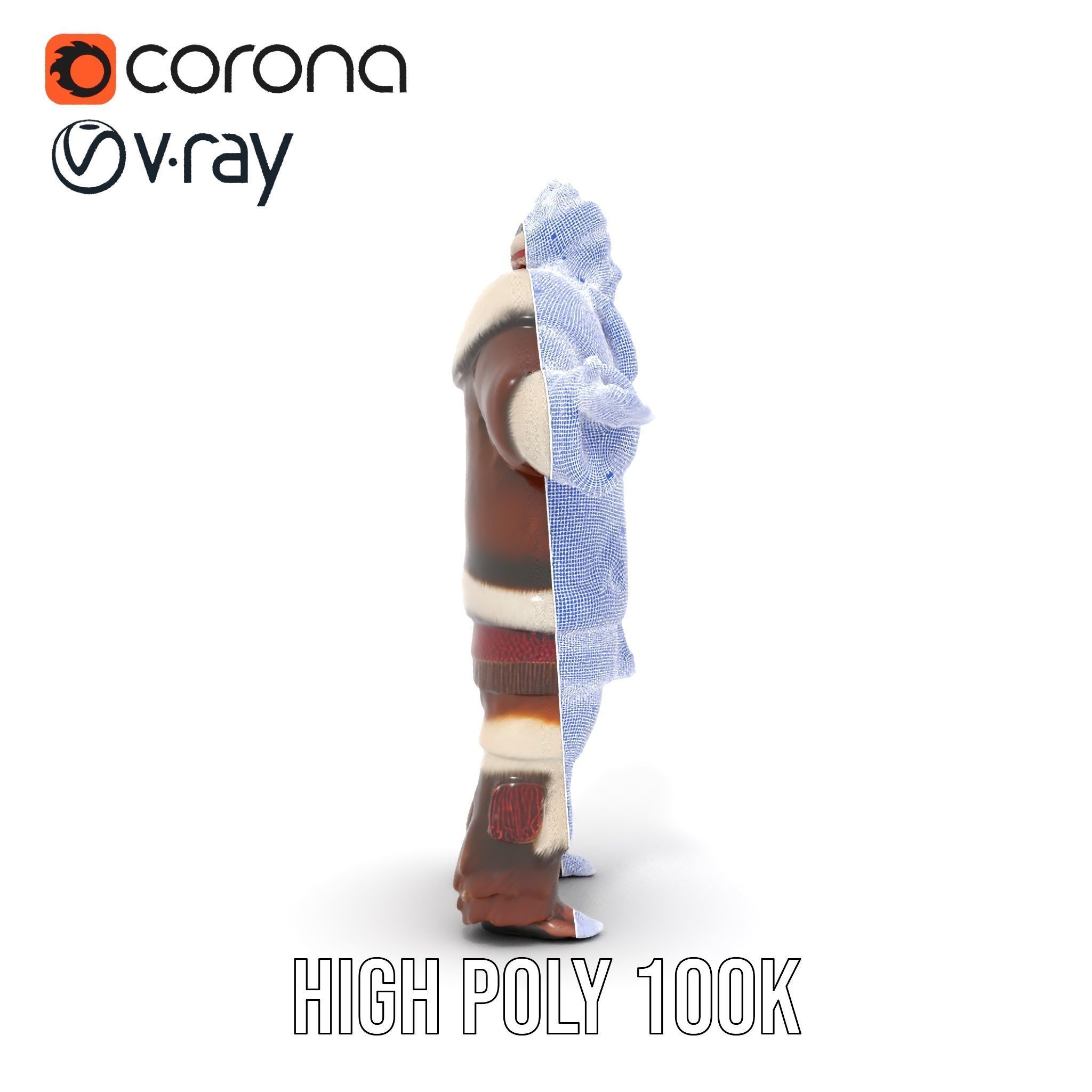 Traditional FurClad Elder Character Rigged and Animated Low-poly 3D model_35