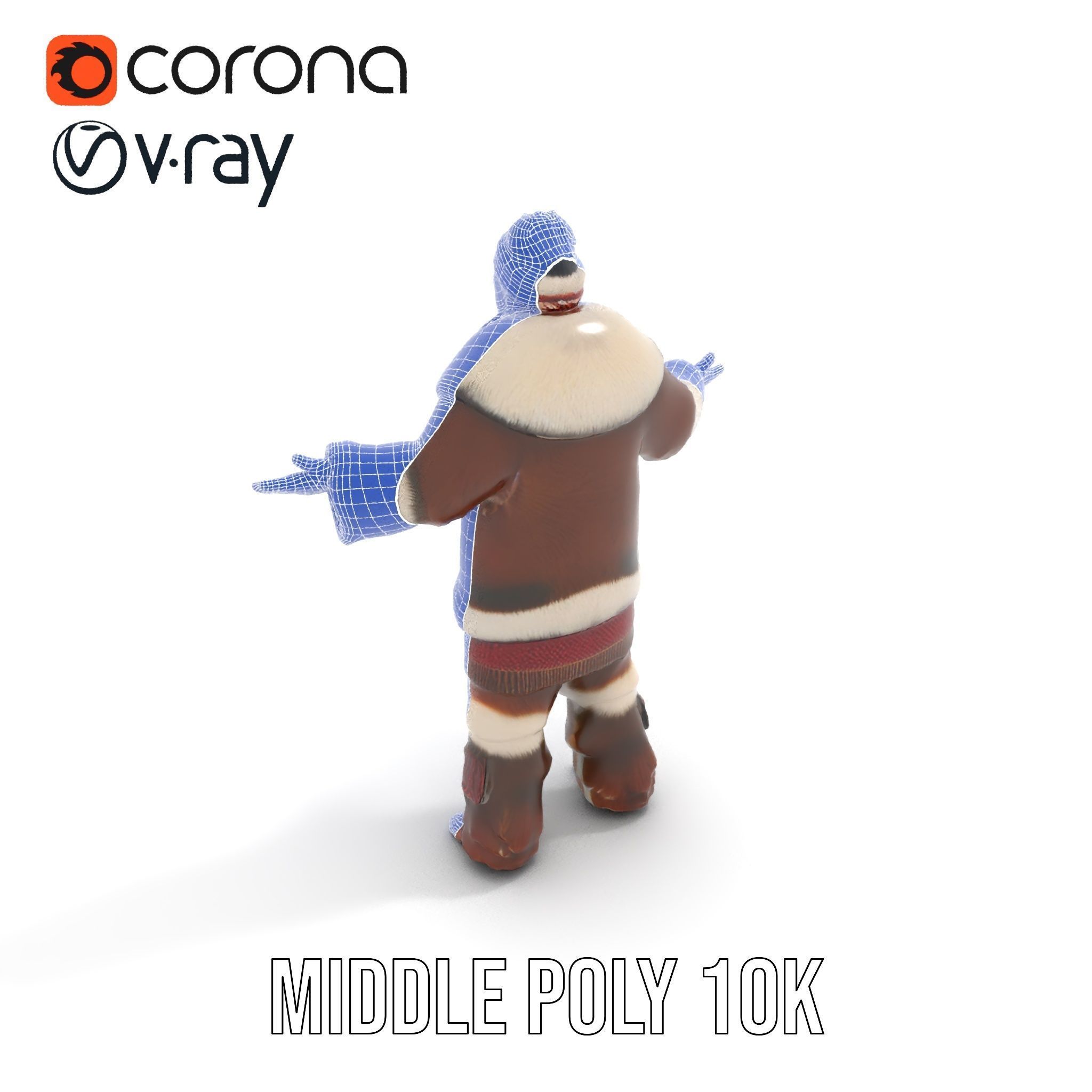 Traditional FurClad Elder Character Rigged and Animated Low-poly 3D model_23