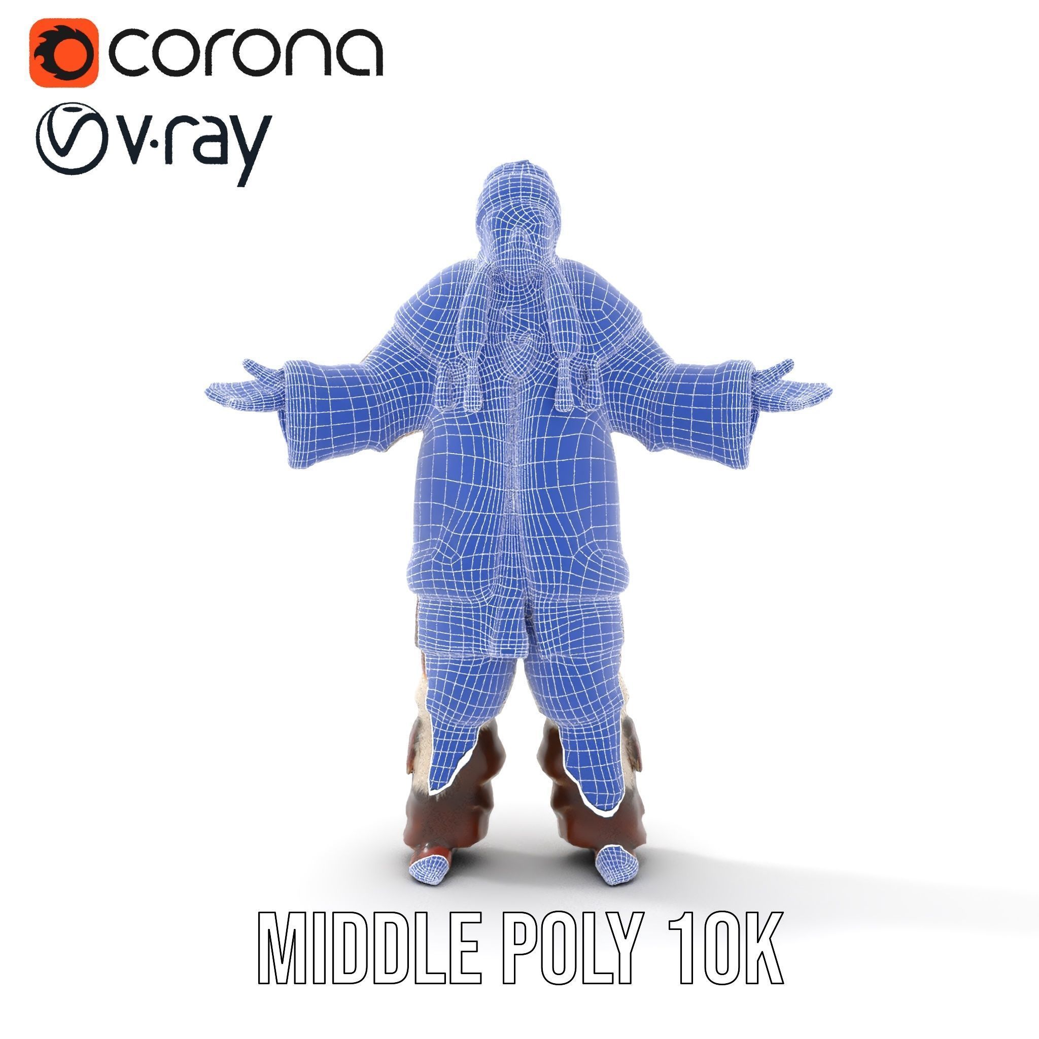 Traditional FurClad Elder Character Rigged and Animated Low-poly 3D model_26