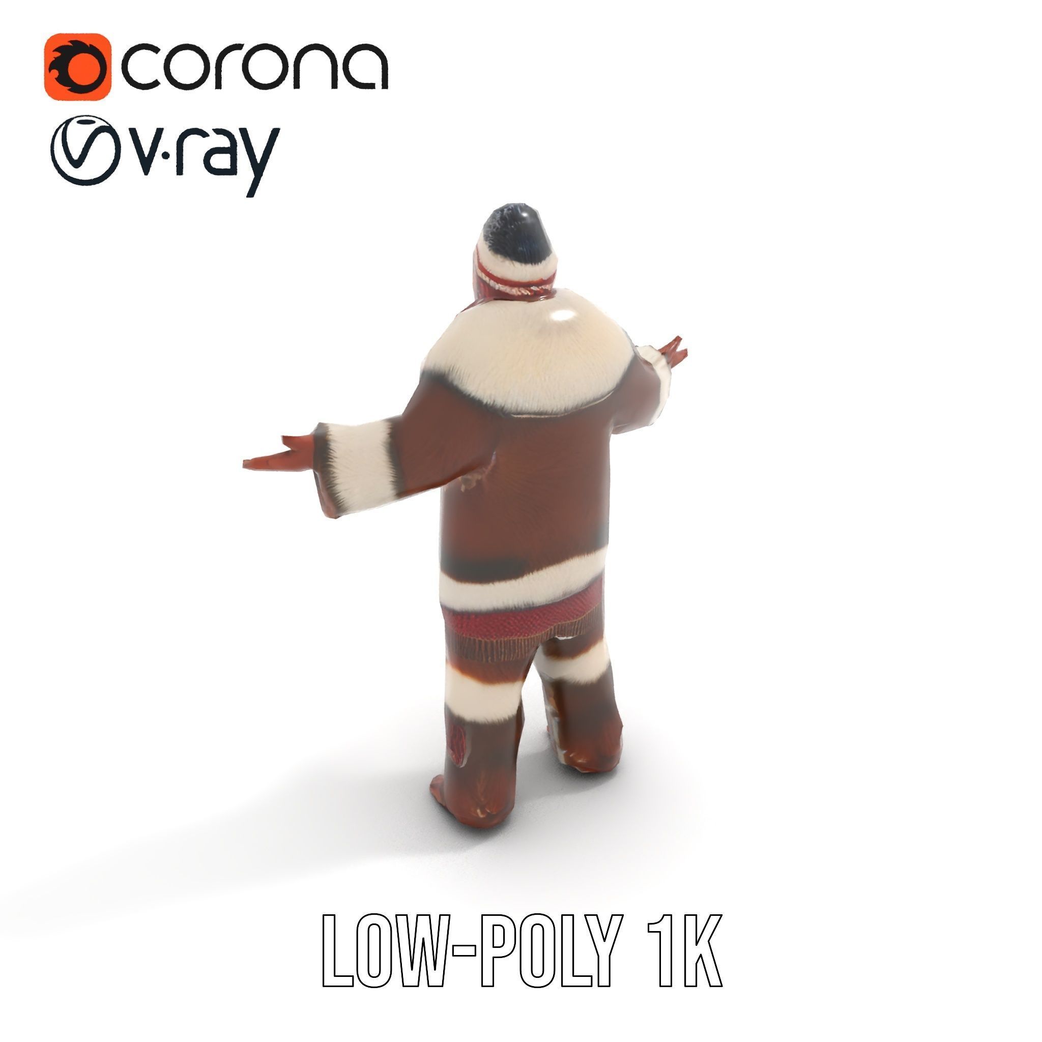Traditional FurClad Elder Character Rigged and Animated Low-poly 3D model_19