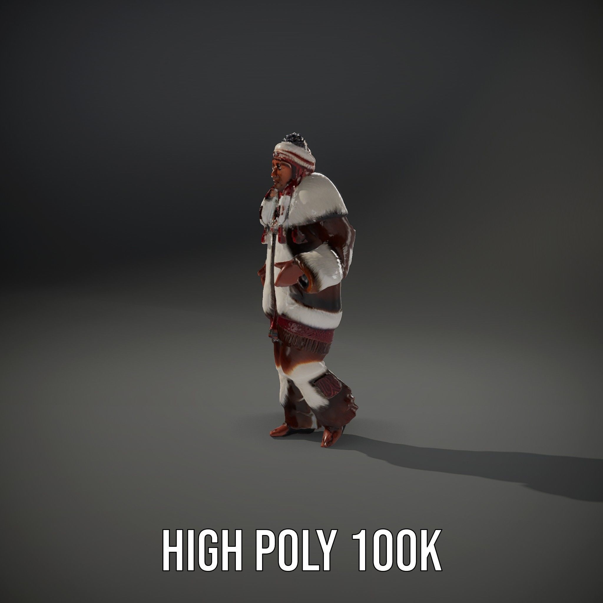 Traditional FurClad Elder Character Rigged and Animated Low-poly 3D model_28