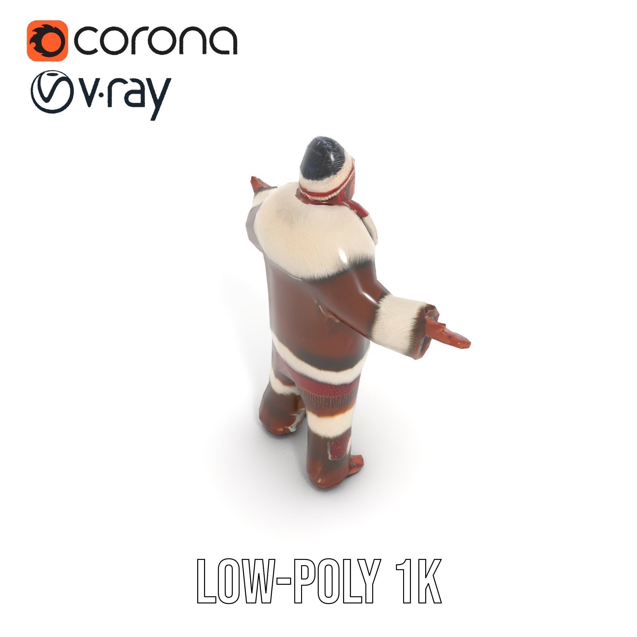 Traditional FurClad Elder Character Rigged and Animated Low-poly 3D model_21