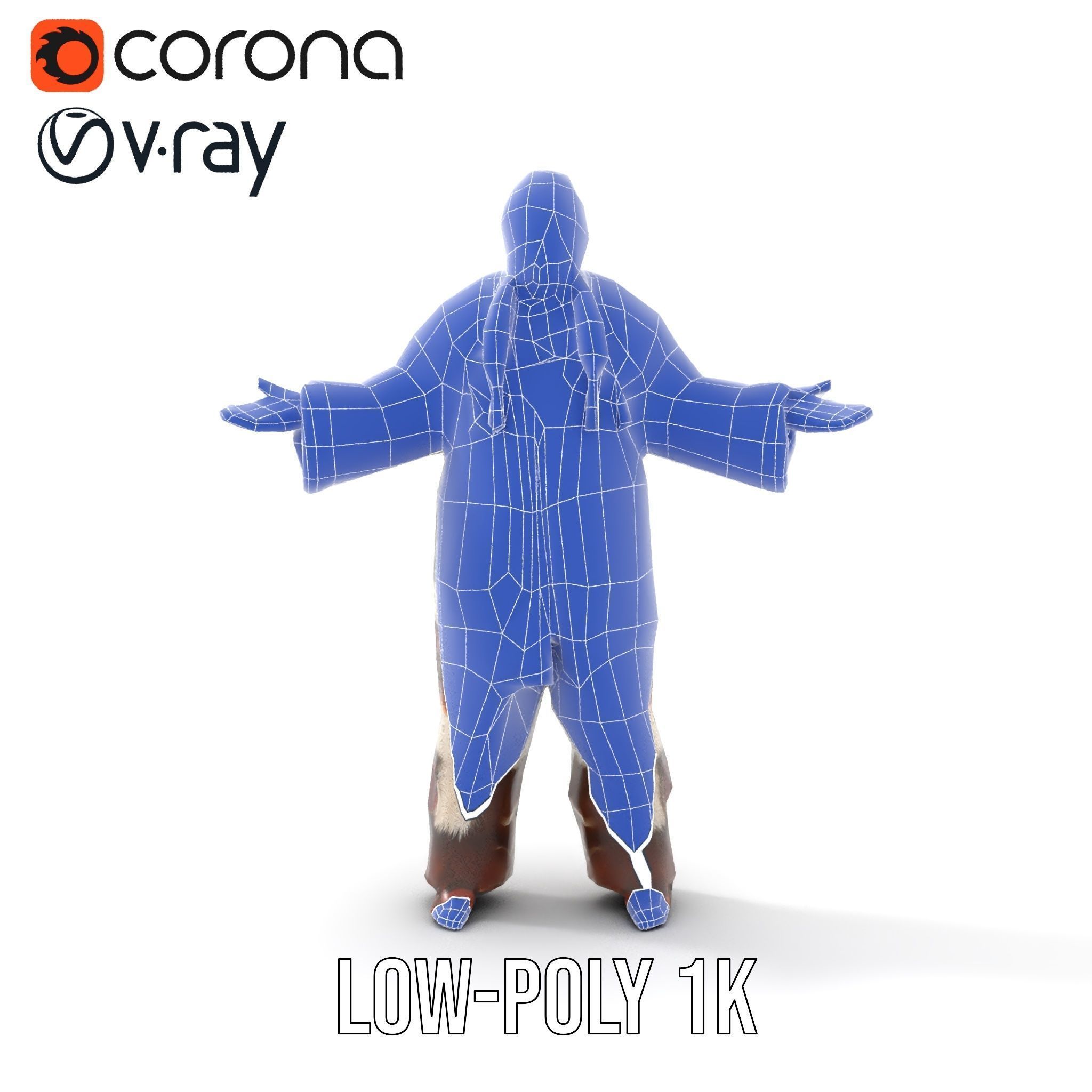 Traditional FurClad Elder Character Rigged and Animated Low-poly 3D model_30