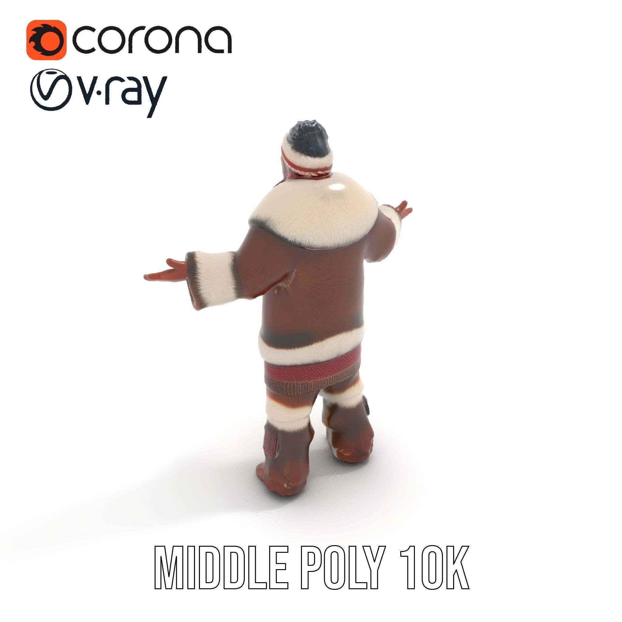 Traditional FurClad Elder Character Rigged and Animated Low-poly 3D model_20