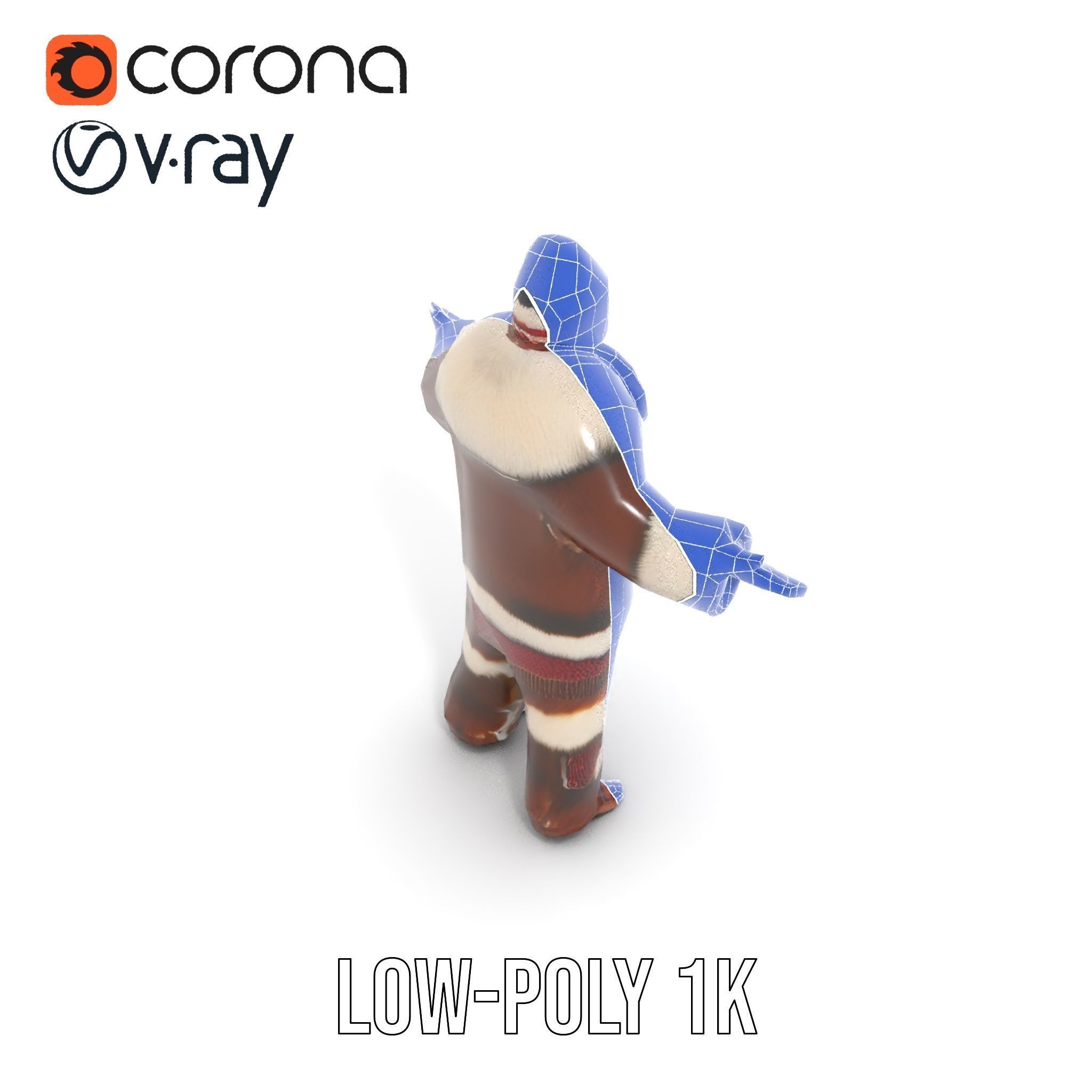 Traditional FurClad Elder Character Rigged and Animated Low-poly 3D model_7