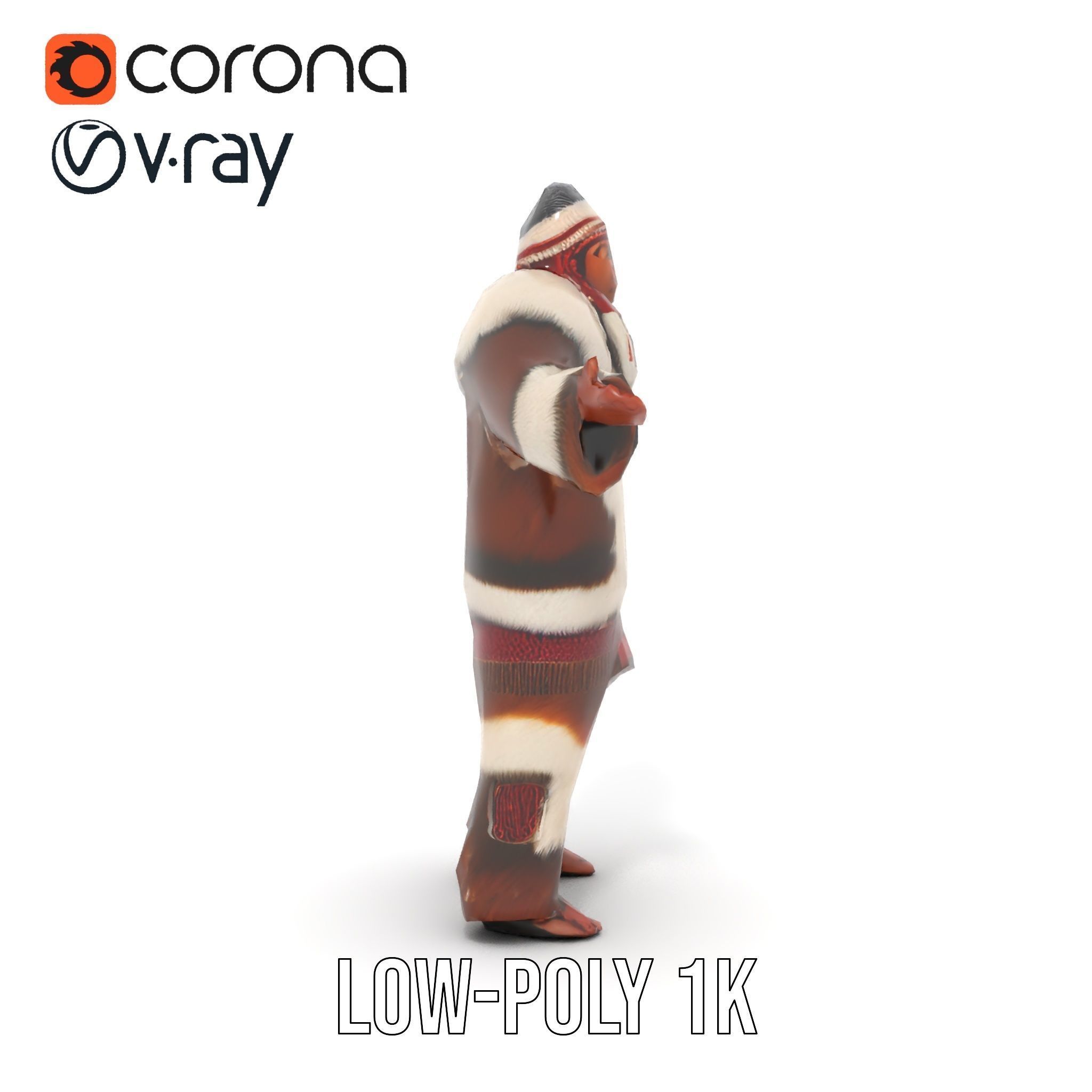 Traditional FurClad Elder Character Rigged and Animated Low-poly 3D model_8