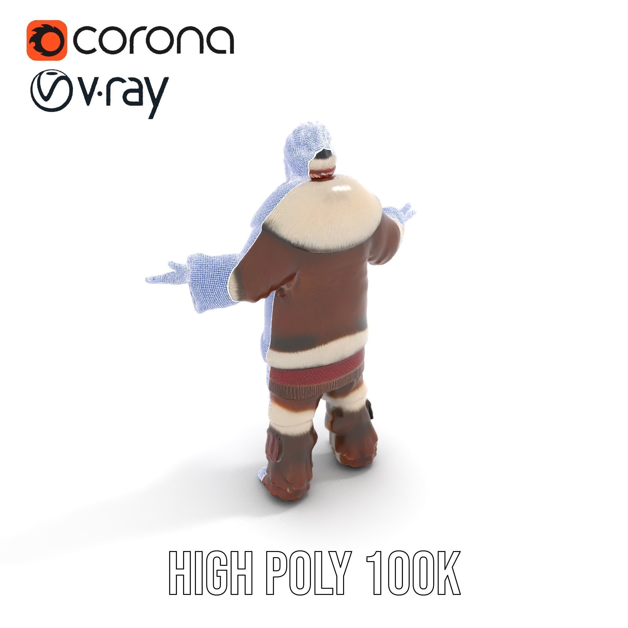 Traditional FurClad Elder Character Rigged and Animated Low-poly 3D model_31