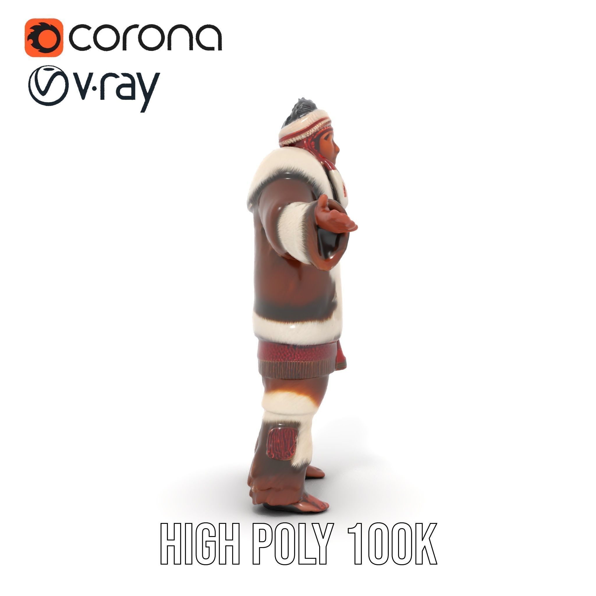 Traditional FurClad Elder Character Rigged and Animated Low-poly 3D model_9
