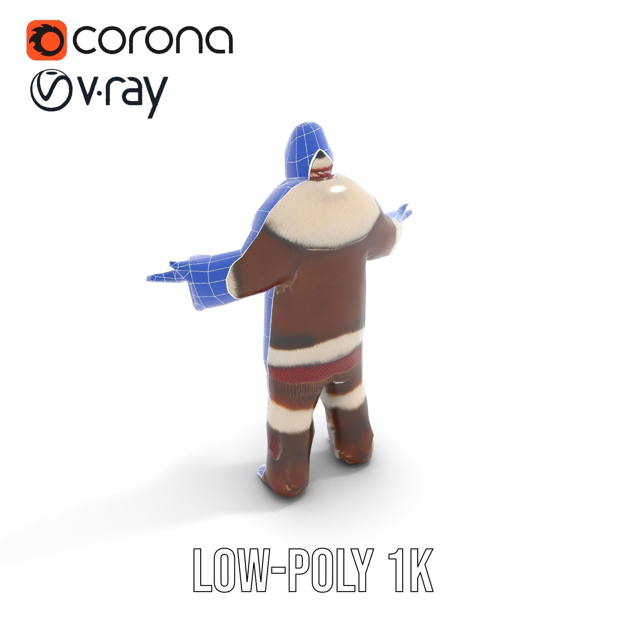 Traditional FurClad Elder Character Rigged and Animated Low-poly 3D model_14