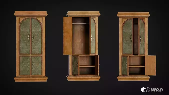 Vintage Wardrobe with Rig Low-poly 3D model