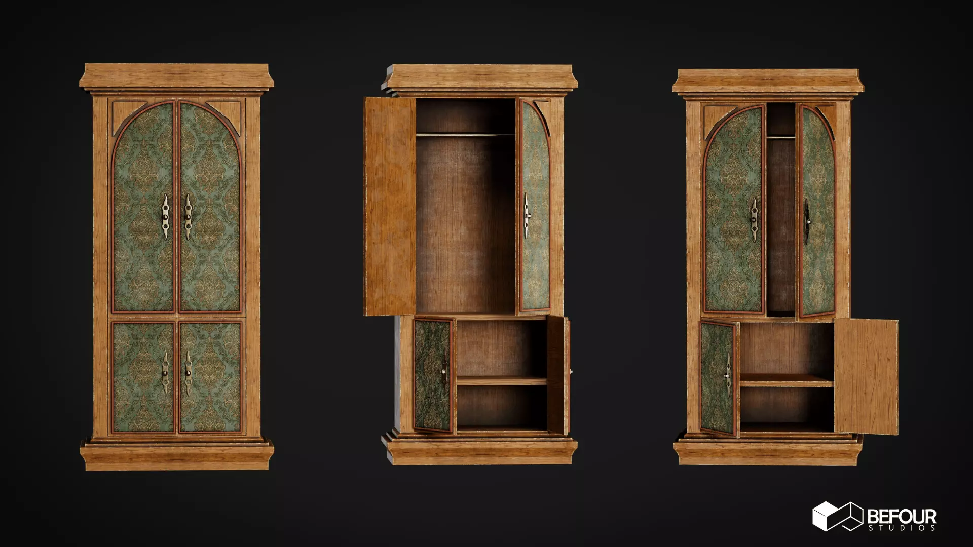 Vintage Wardrobe with Rig Low-poly 3D model