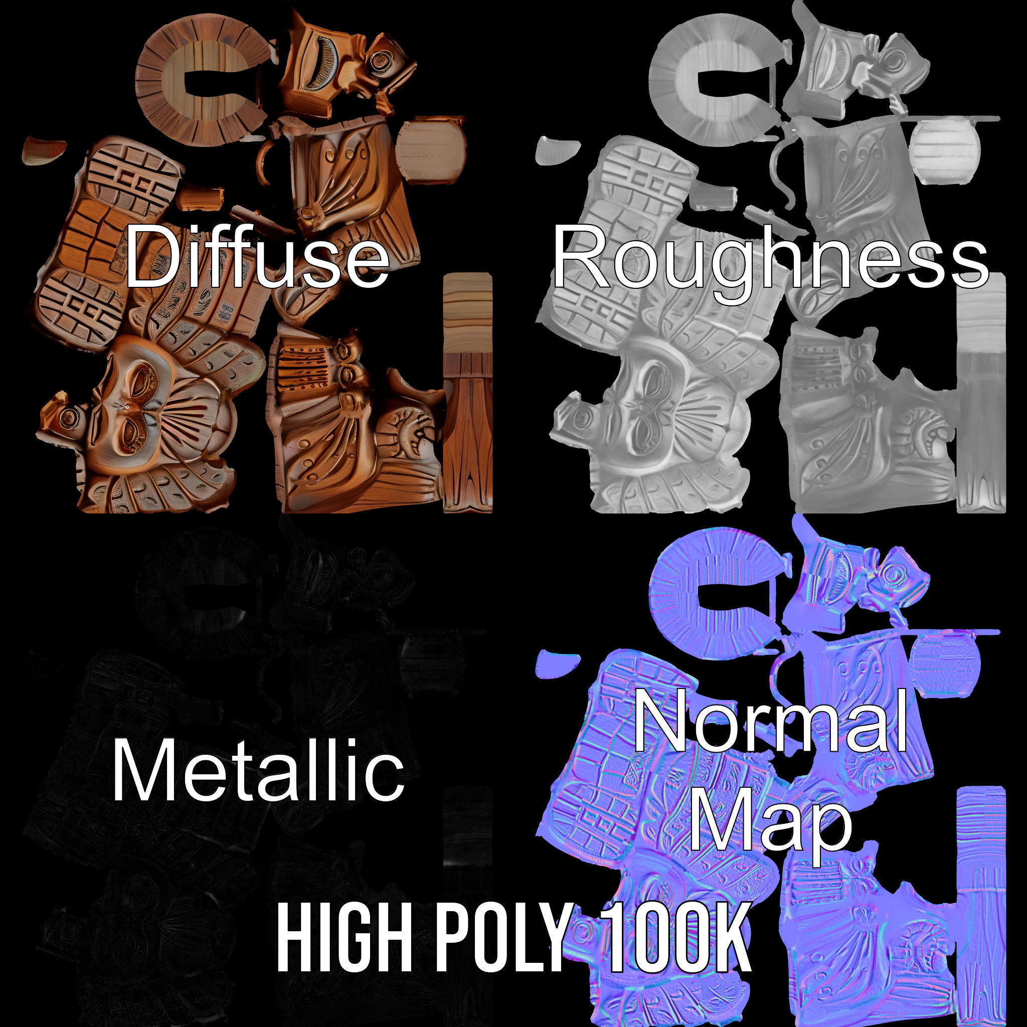 Carved Wood Totem Model Pack Low-poly 3D model_3