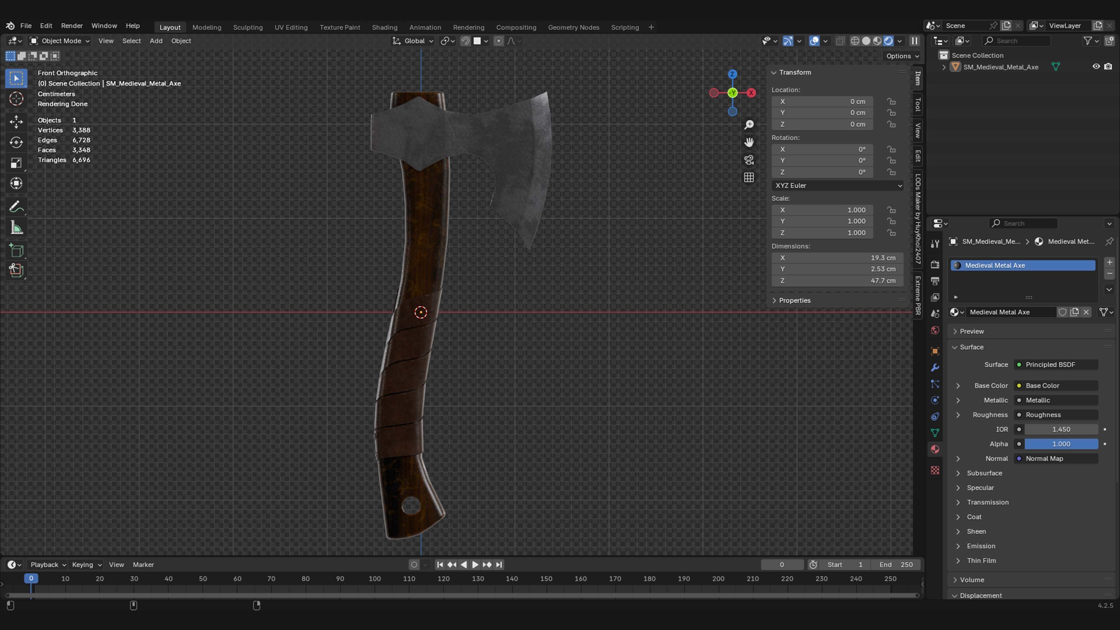 Medieval Metal Axe 4K PBR Low-poly 3D model_6