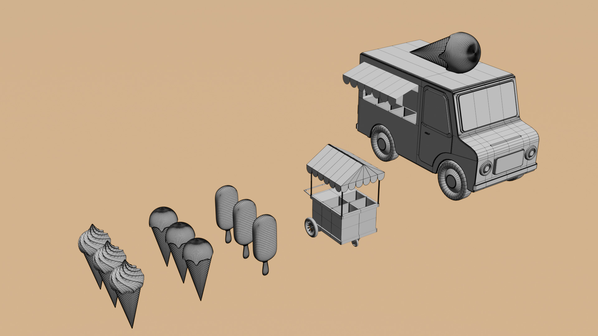 Low poly ice creams cars and trucks Summer assets pack part II Low-poly 3D model_3