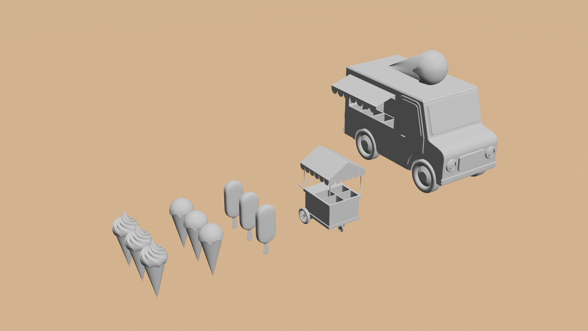 Low poly ice creams cars and trucks Summer assets pack part II Low-poly 3D model_2
