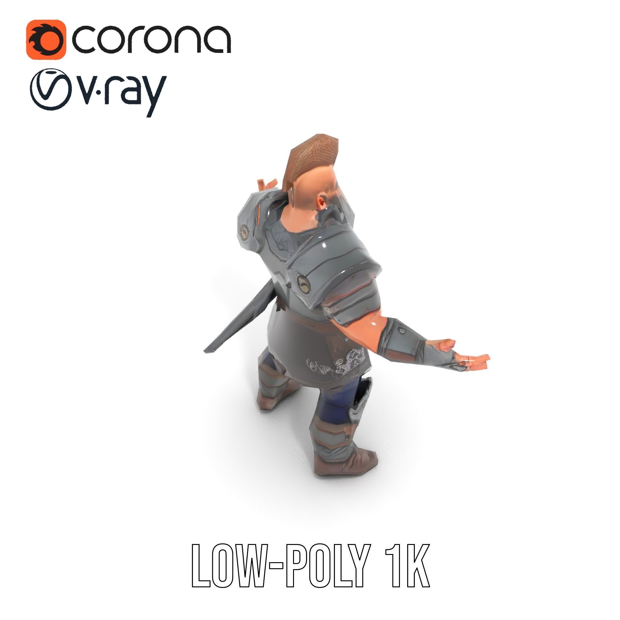 Warrior Barbarian Rigged and Animated D Character Model Low-poly 3D model_8