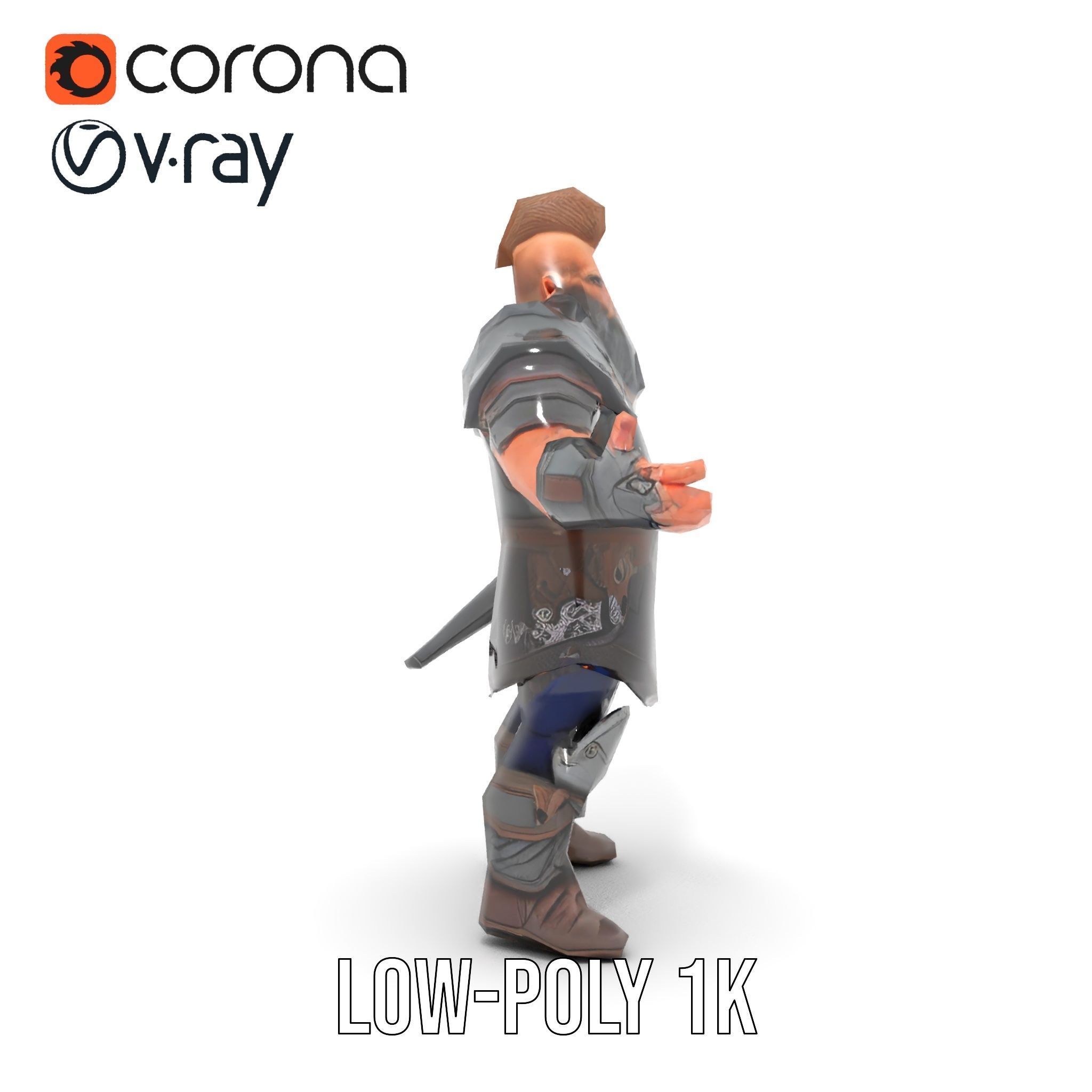 Warrior Barbarian Rigged and Animated D Character Model Low-poly 3D model_11