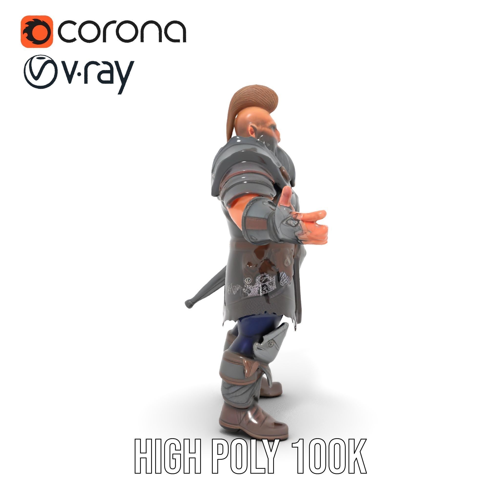 Warrior Barbarian Rigged and Animated D Character Model Low-poly 3D model_9