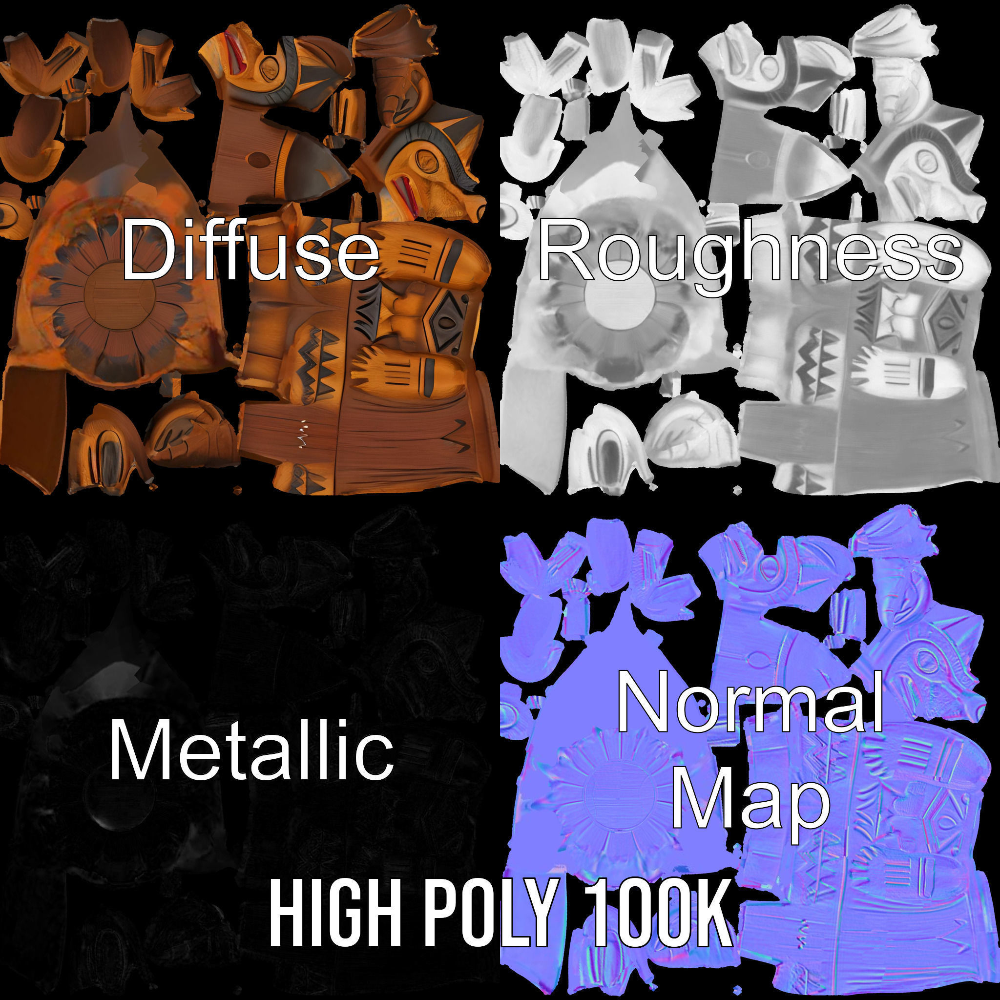 Totem Pole Model Pack with Tribal Details Low-poly 3D model_3