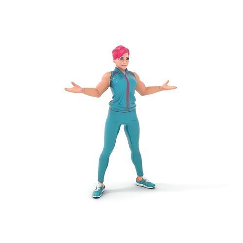 Energetic Female Athlete Character Model Rigged and Animated Low-poly 3D model