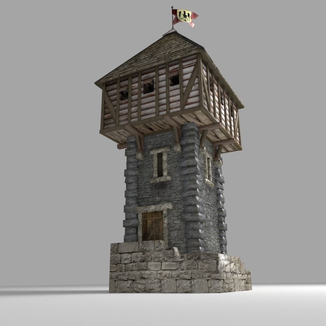 Medieval Tower Low-poly 3D model_3