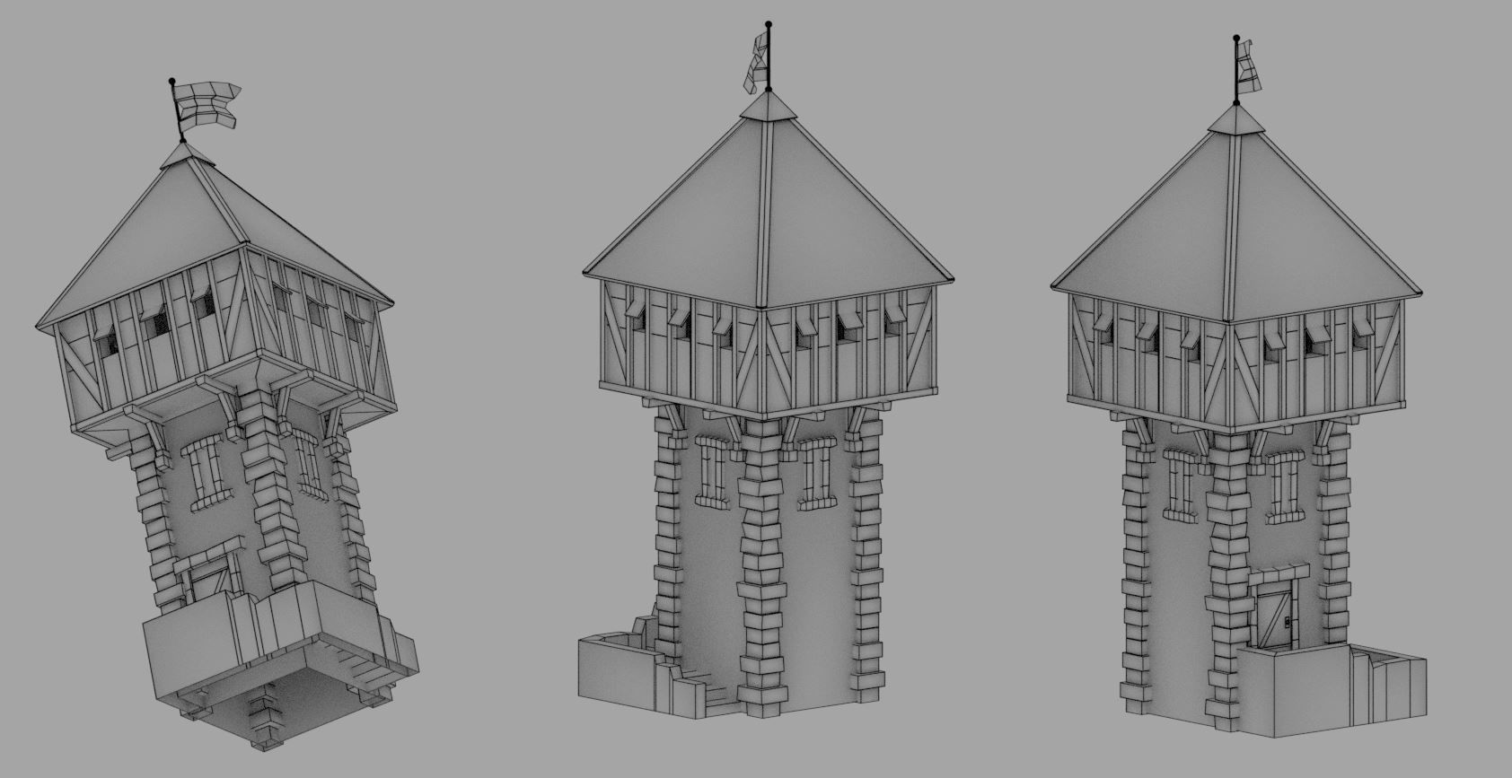 Medieval Tower Low-poly 3D model_1