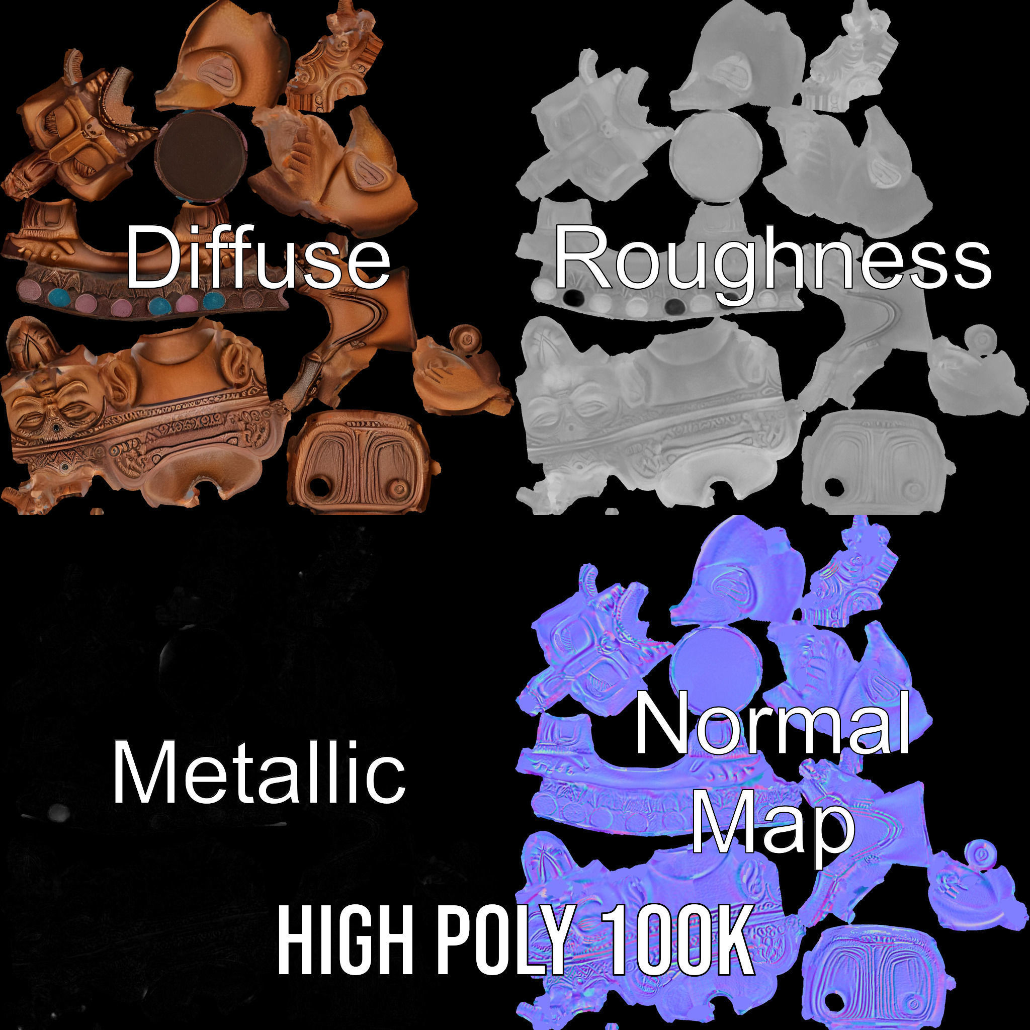 Ornate Wooden Sculpture Model Pack Low-poly 3D model_3