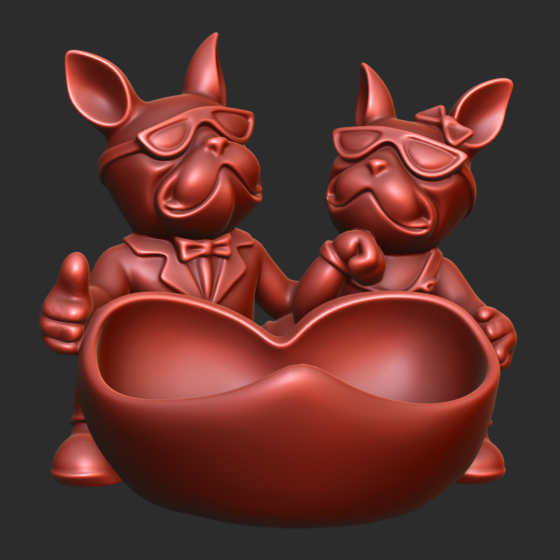 French Bulldog Couple Tray 3D print model_1