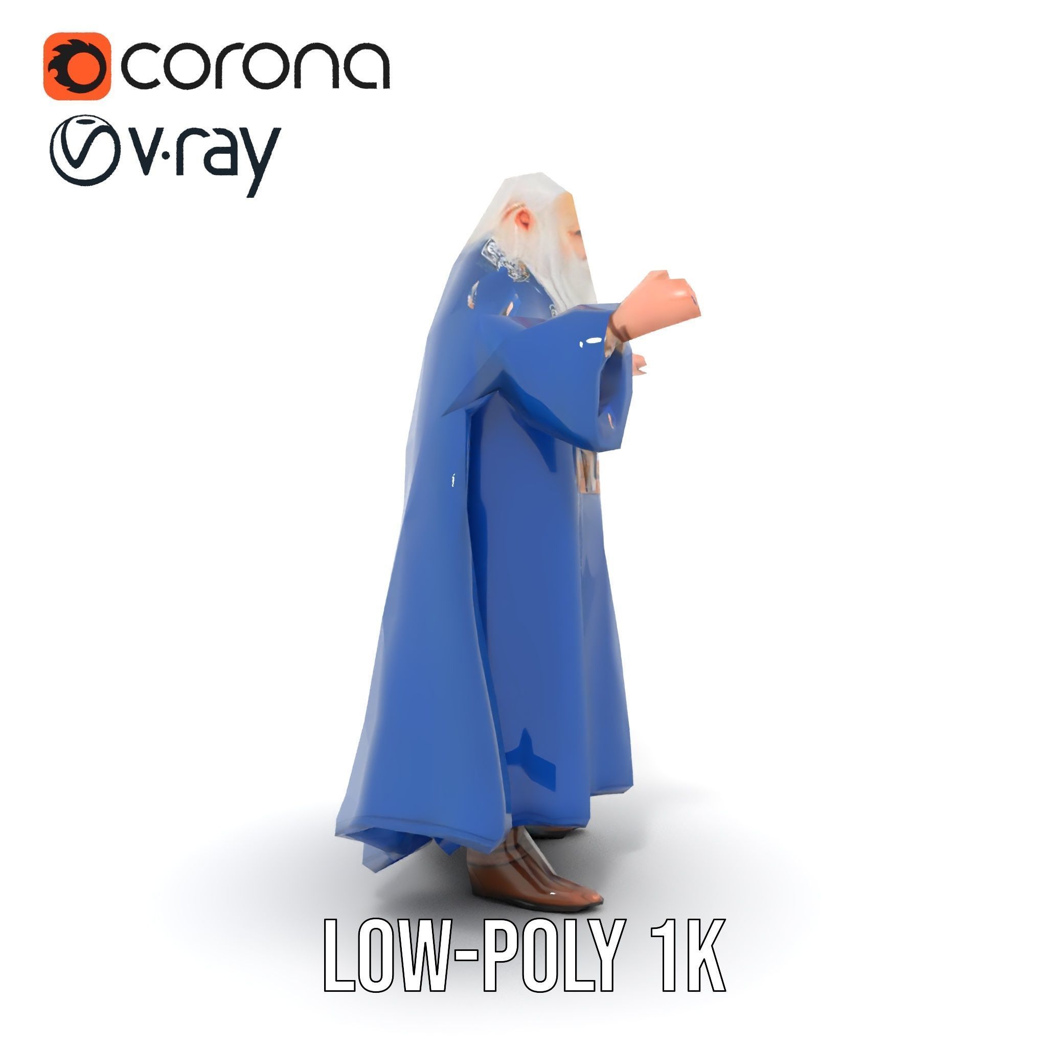 Wise Wizard Character Model Rigged and Animated Low-poly 3D model_8