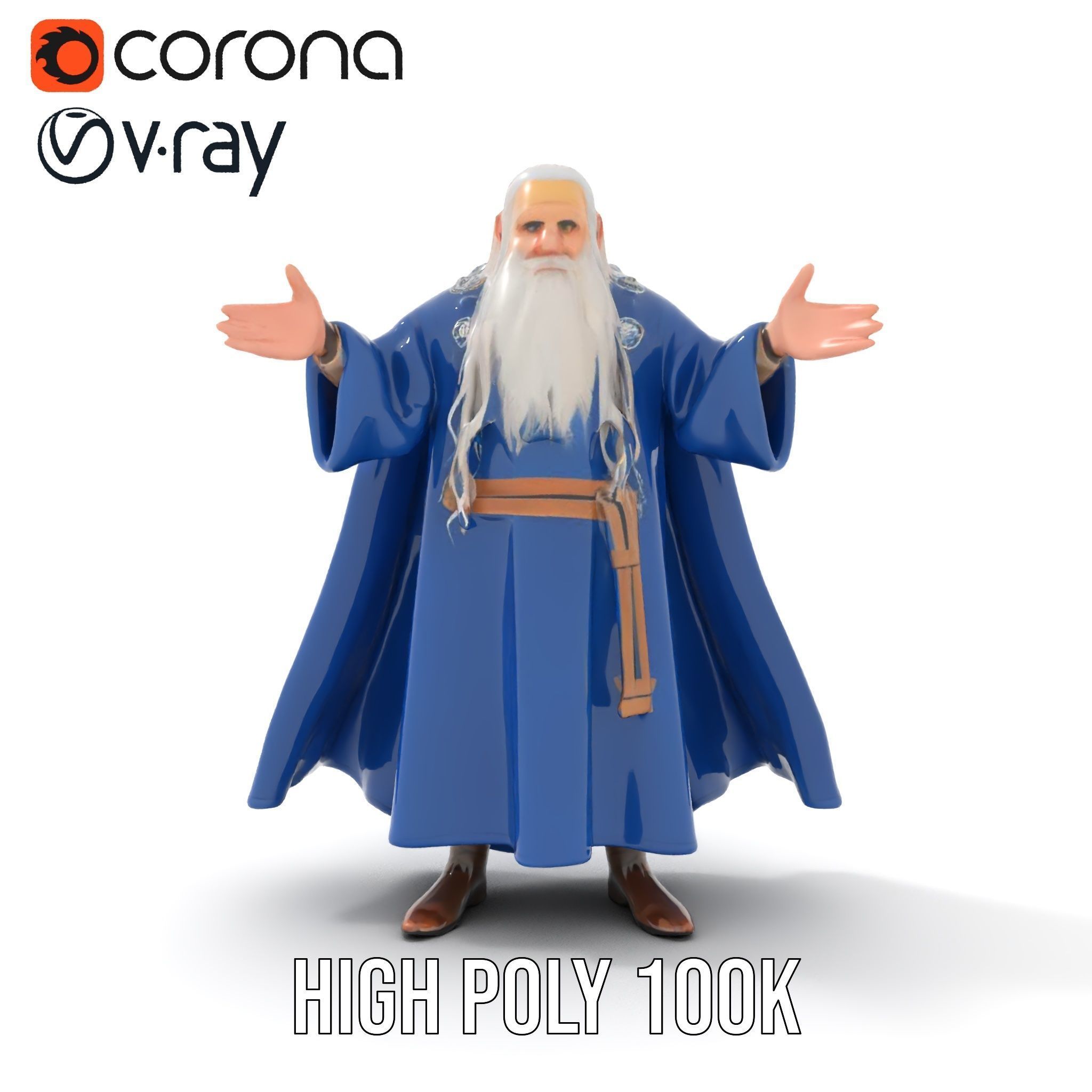 Wise Wizard Character Model Rigged and Animated Low-poly 3D model_20