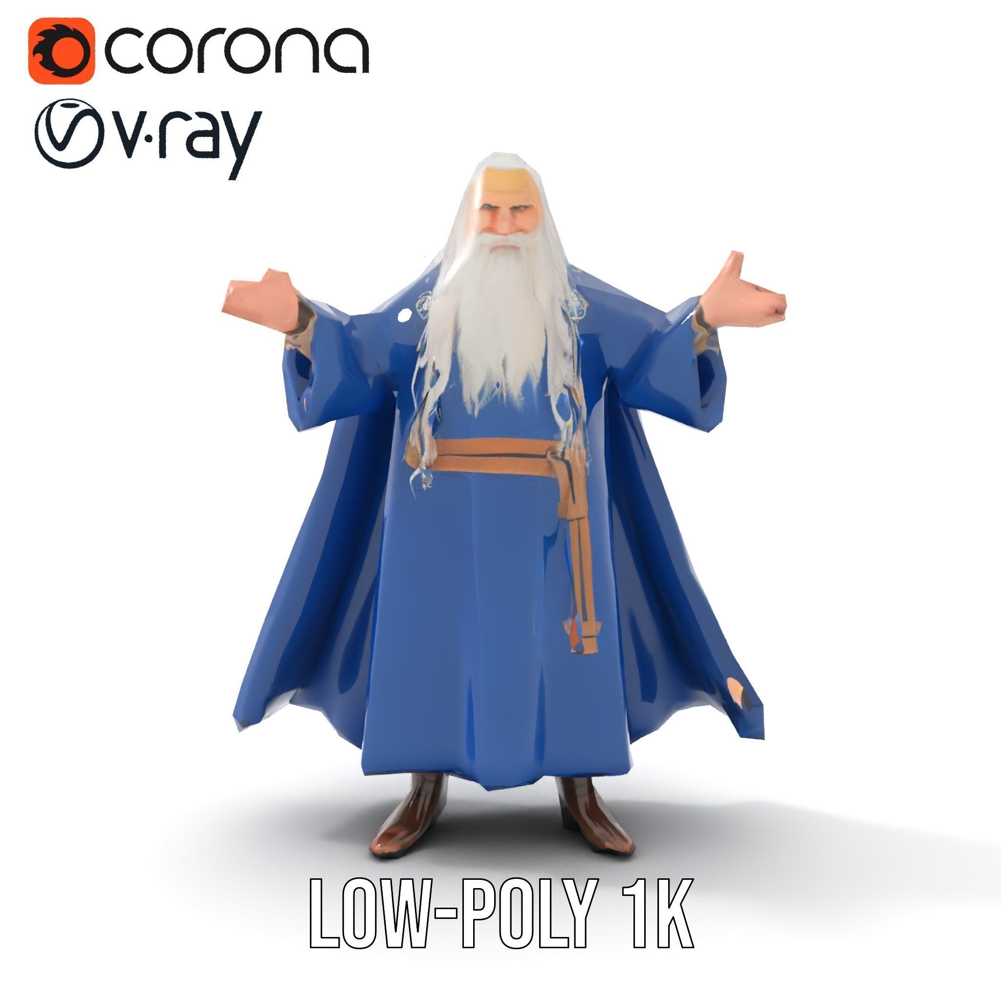Wise Wizard Character Model Rigged and Animated Low-poly 3D model_22