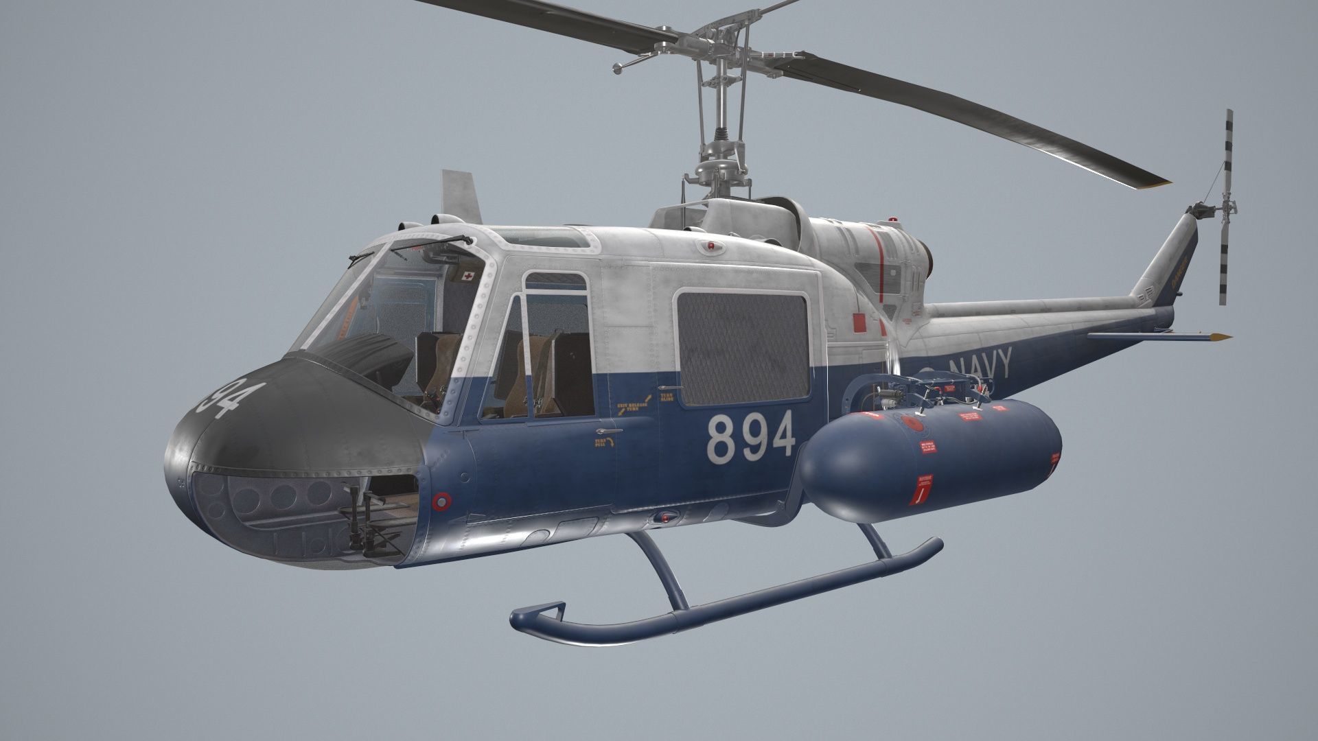 Bell UH-1B Australian Navy Basic Animation Low-poly 3D model_3