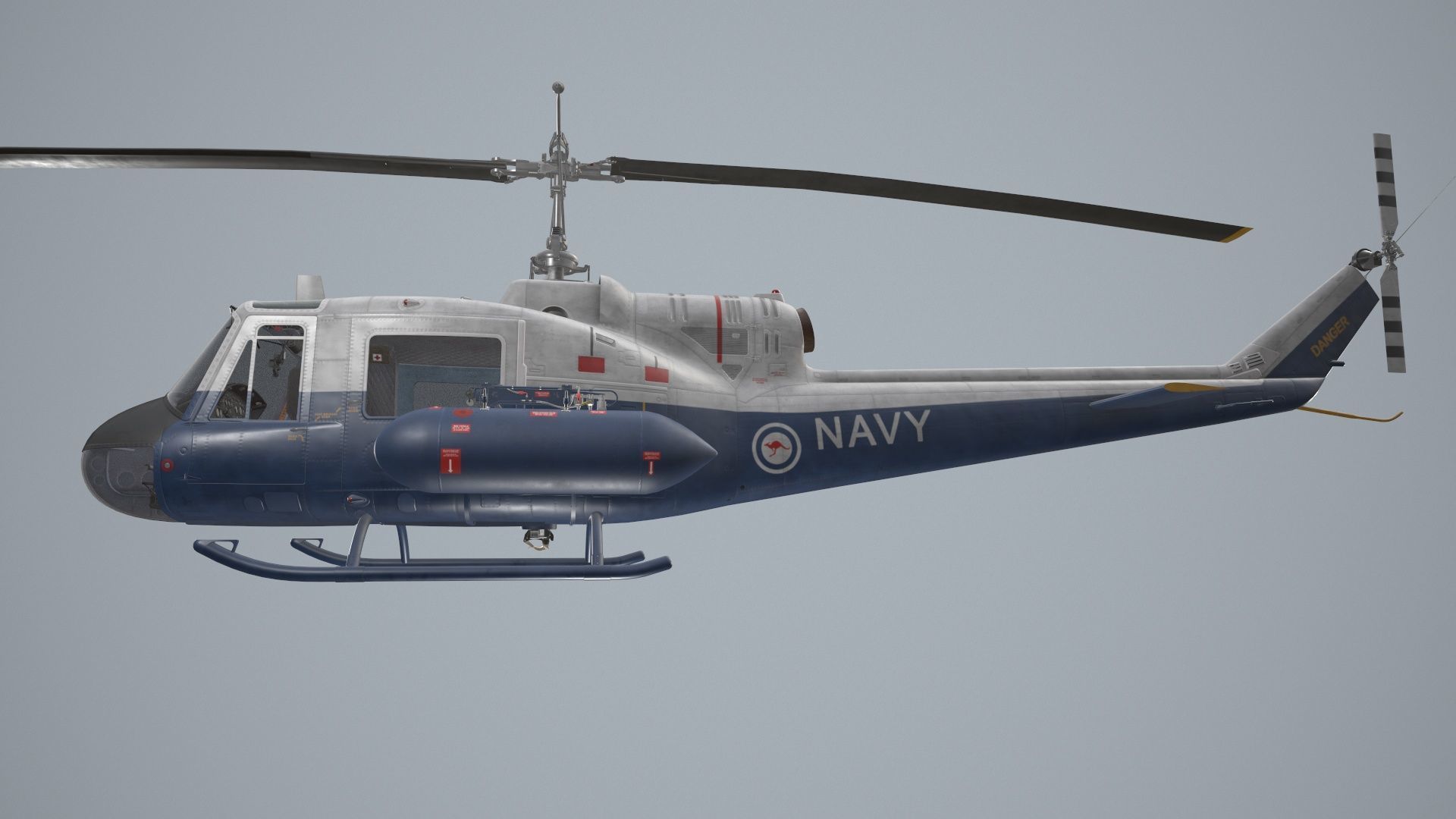 Bell UH-1B Australian Navy Basic Animation Low-poly 3D model_13
