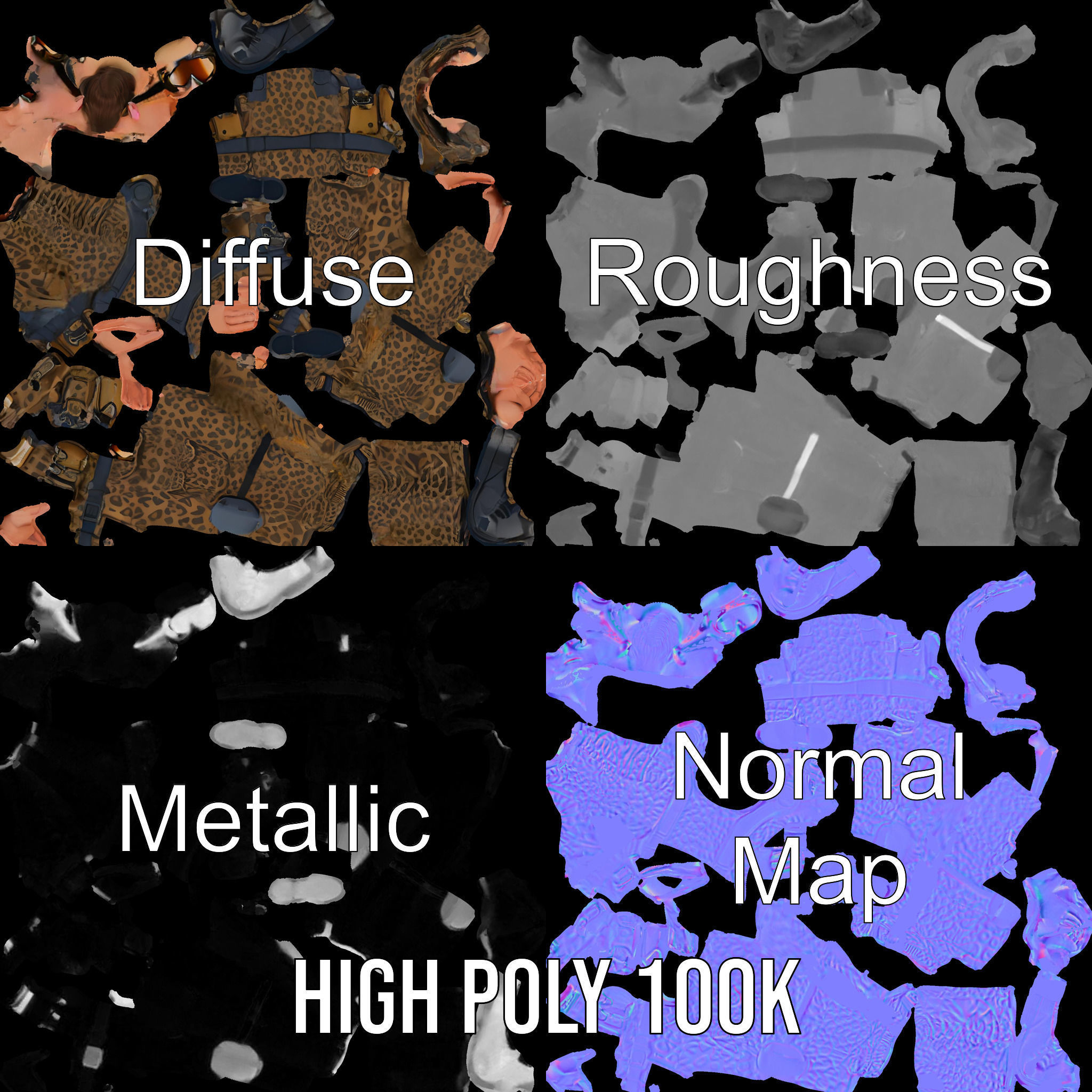 Leopard Camo Soldier Rigged and Animated D Character Model Low-poly 3D model_3